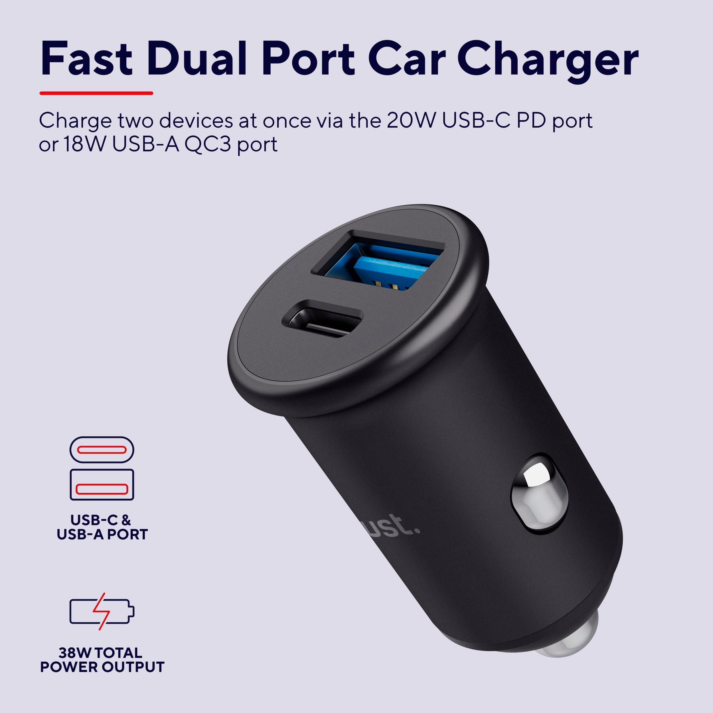TRUST Chargeur voiture MAXO 38W 1x USB-A & 1x USB-C