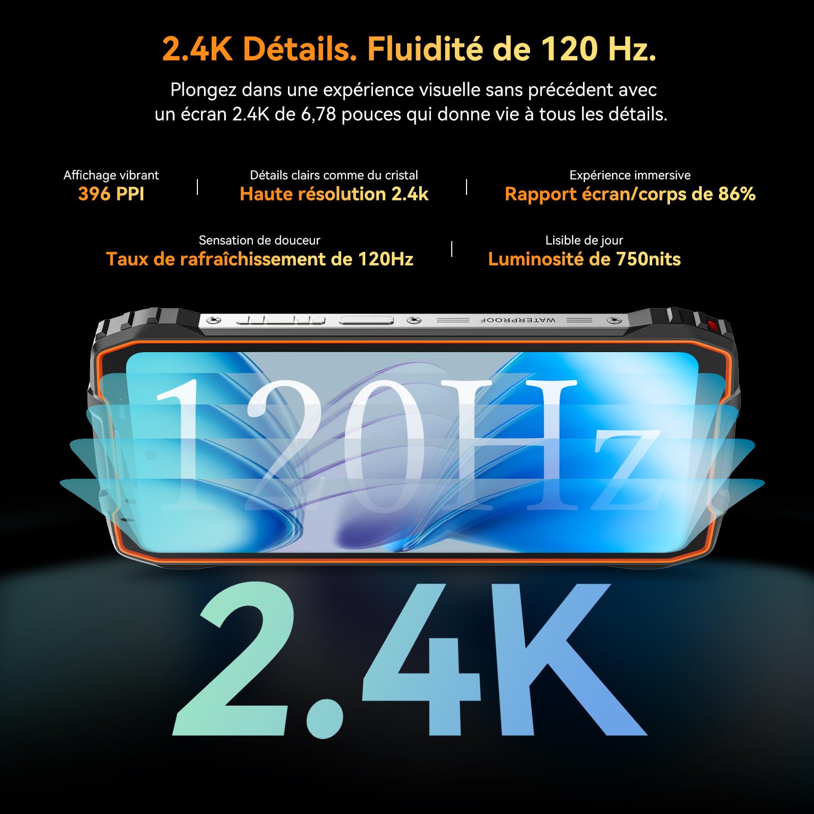 Blackview BL7000 (Doke IA - 5G - Écran 6.78'' - 256 Go, 8 Go RAM) Orange
