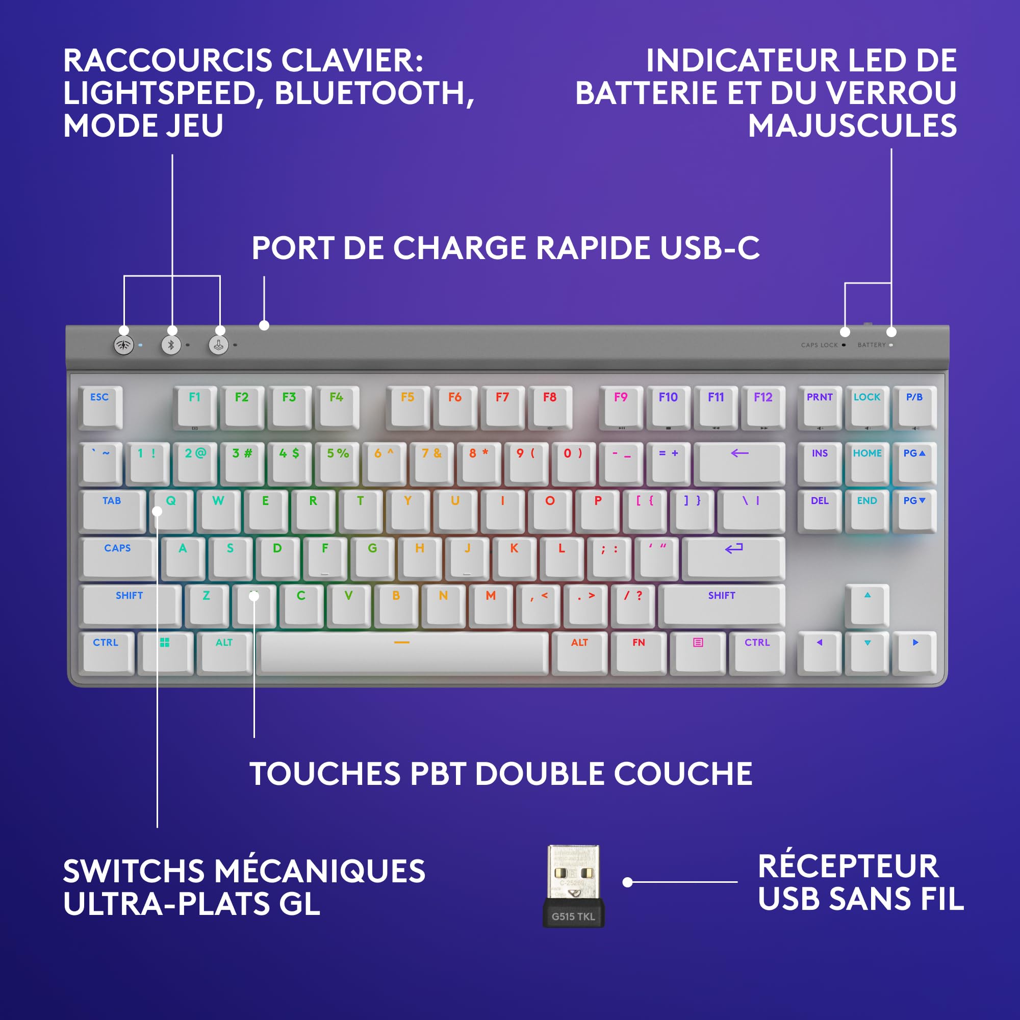 LOGITECH G515 LIGHTSPEED TKL White (FR)