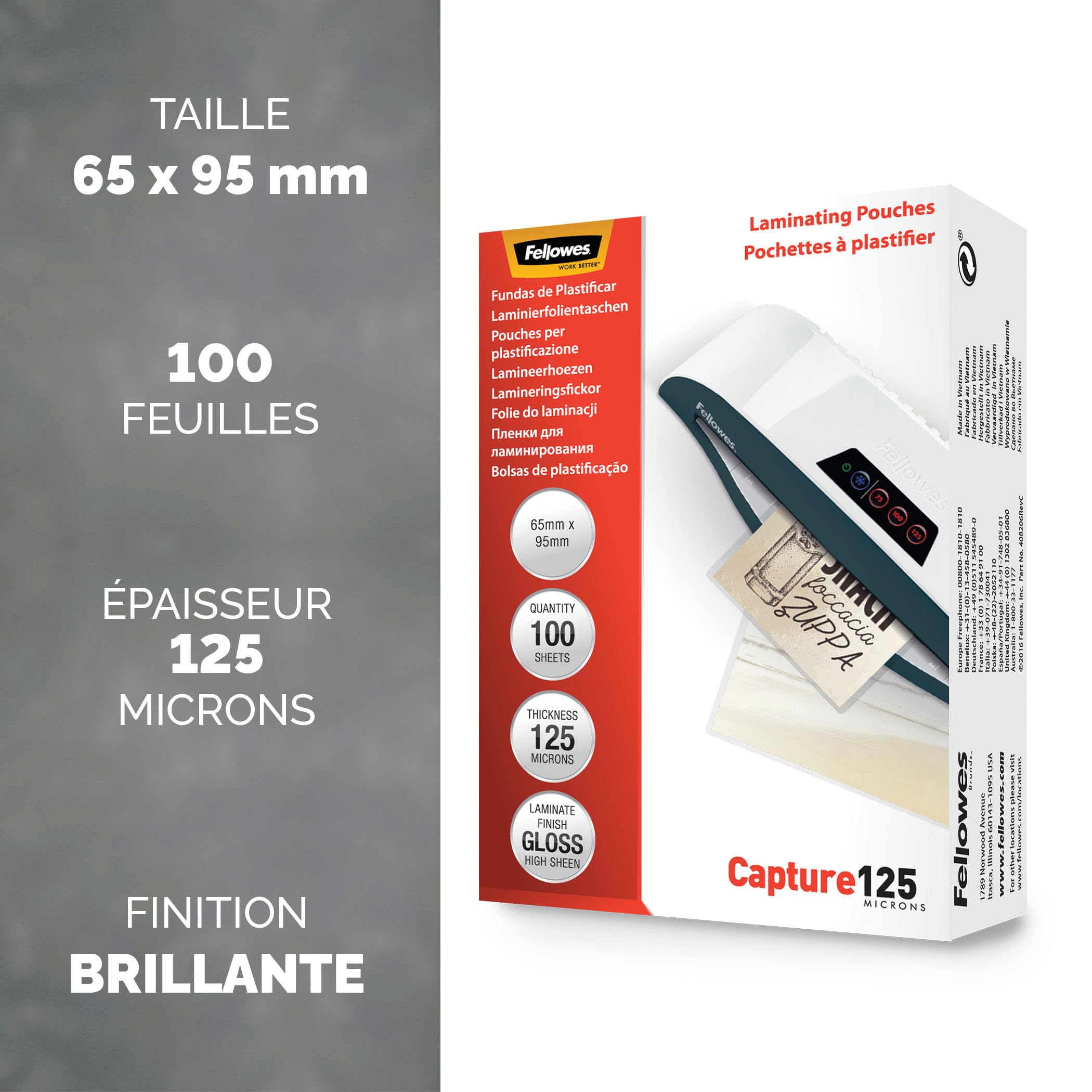 FELLOWES LAMINAT POUCH 65X95MM 125MIC 100PK
