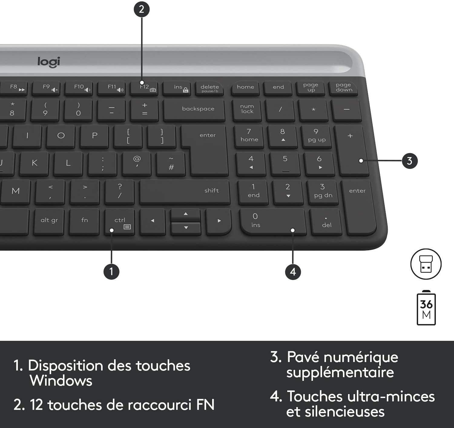 LOGITECH Slim Wireless Keyboard and Mouse Combo MK470 - GRAPHITE - FRA - CENTRAL