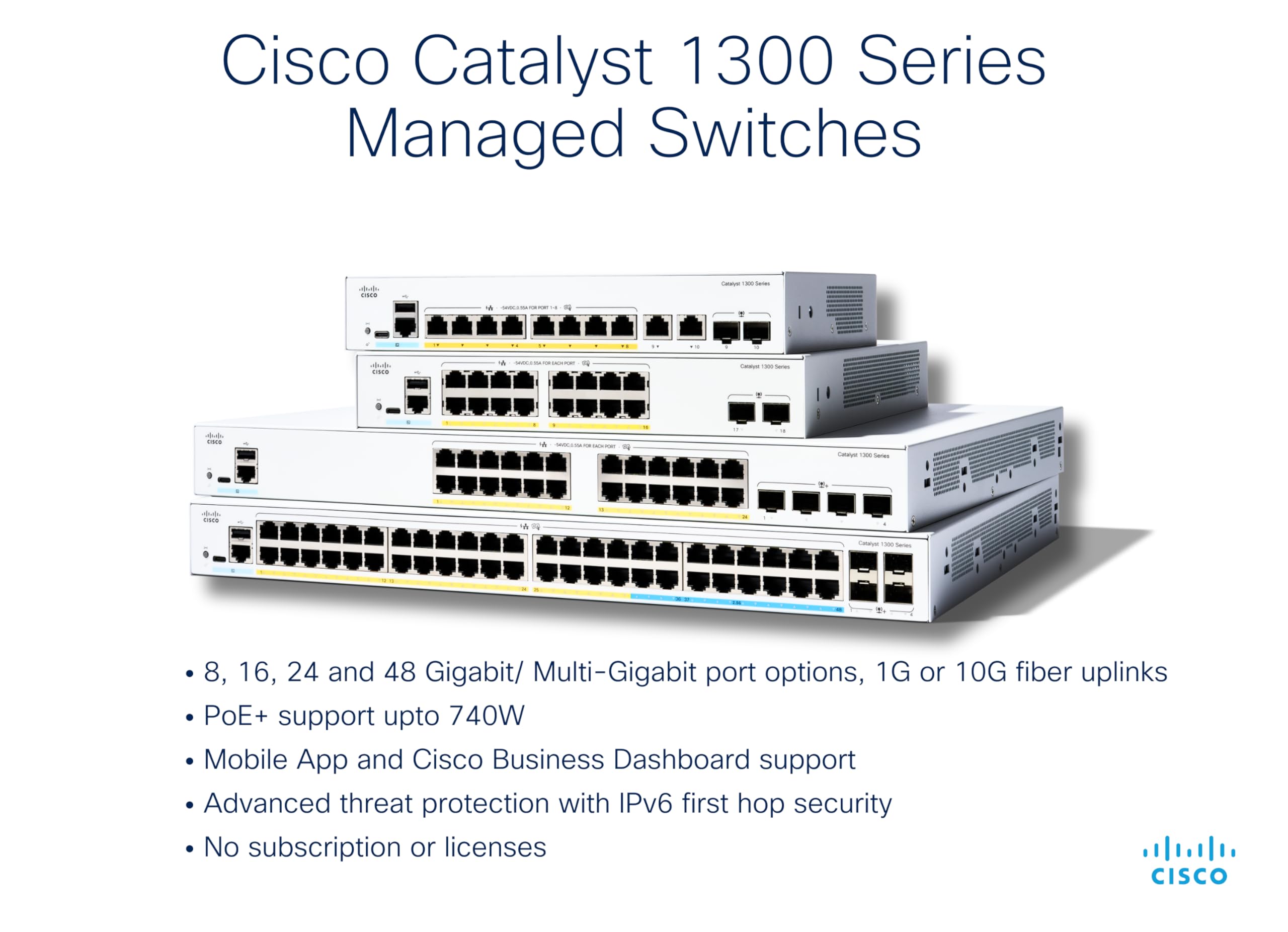 CISCO Catalyst 1300 12-Port Switch 10 x 10GE SFP+ 2 x 10GE Shared Uplinks