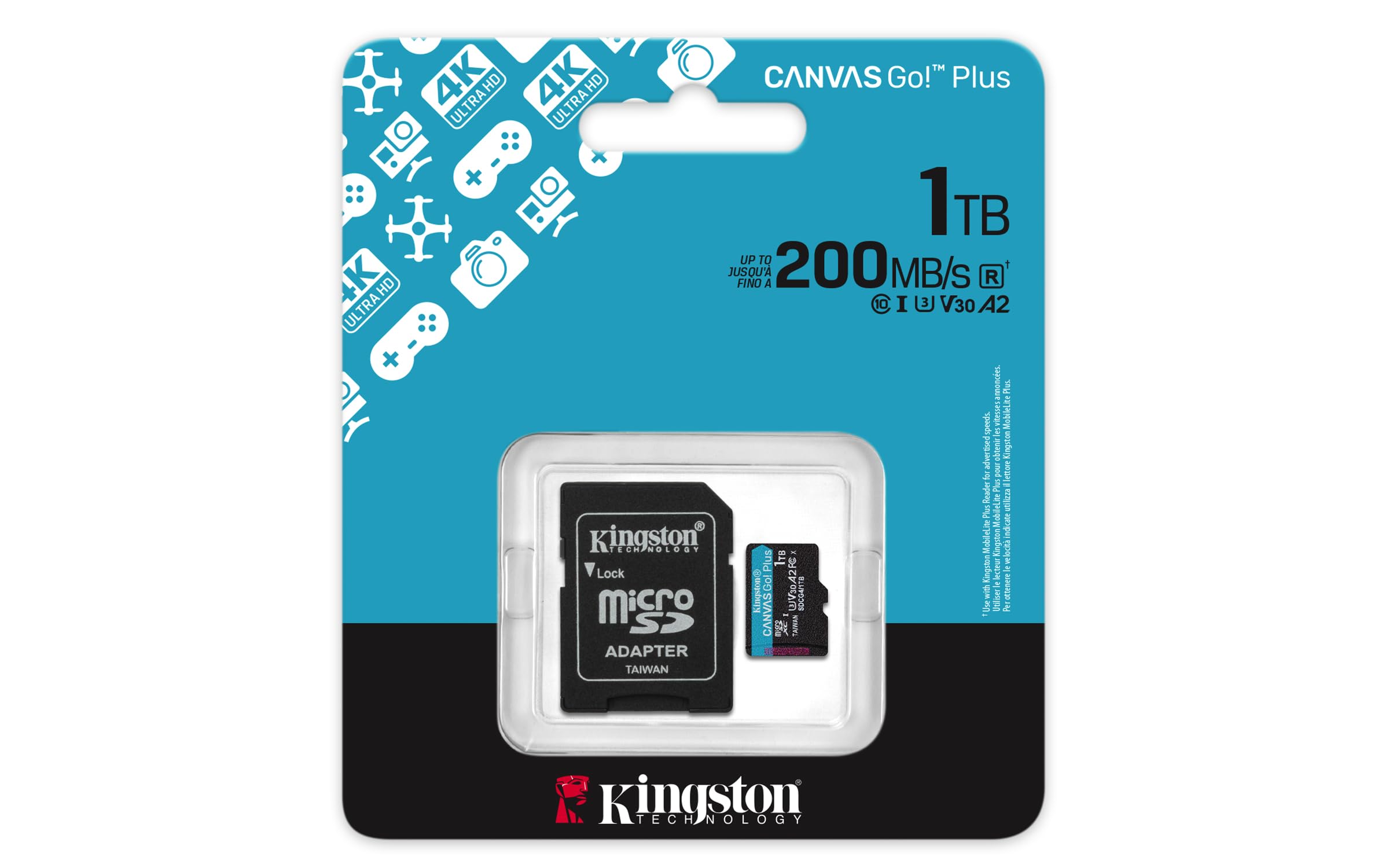 KINGSTON 1To microSDXC Canvas Go Plus Gen4 200Mo/s A2 U3 V30 Card + Adapter