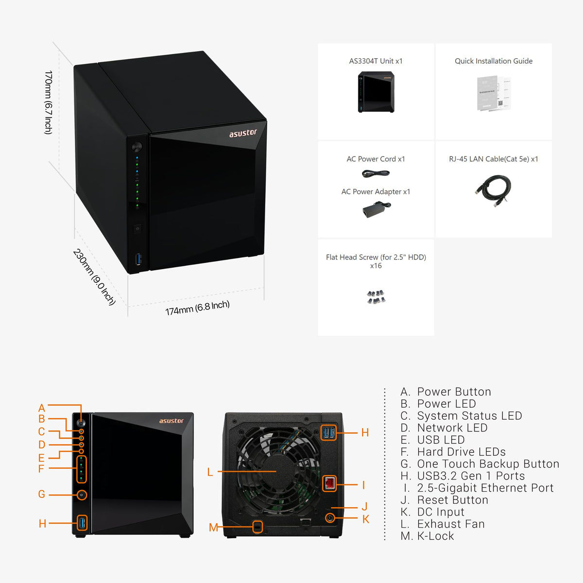 ASUSTOR DRIVERSTOR 4 PRO - NAS 4 baies - Realtek RTD1619B Quad-Core 1.7 GHz - 2Go - 2.5 GbE - USB - Tour - Garantie 3 ans