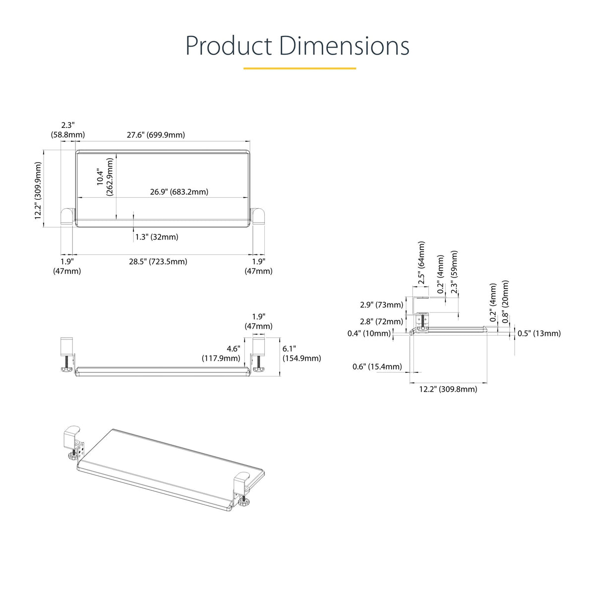 Under-Desk Keyboard Tray Adjustable