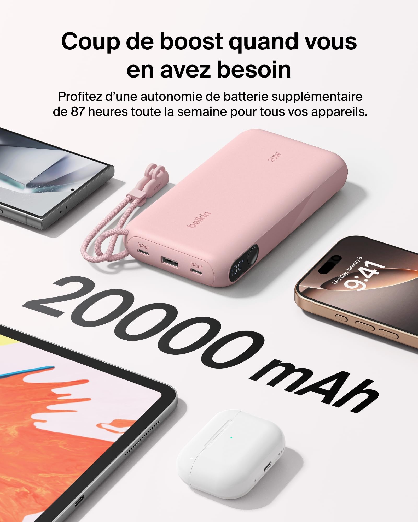 BELKIN 20k PD20W Power Bank with Display Pink