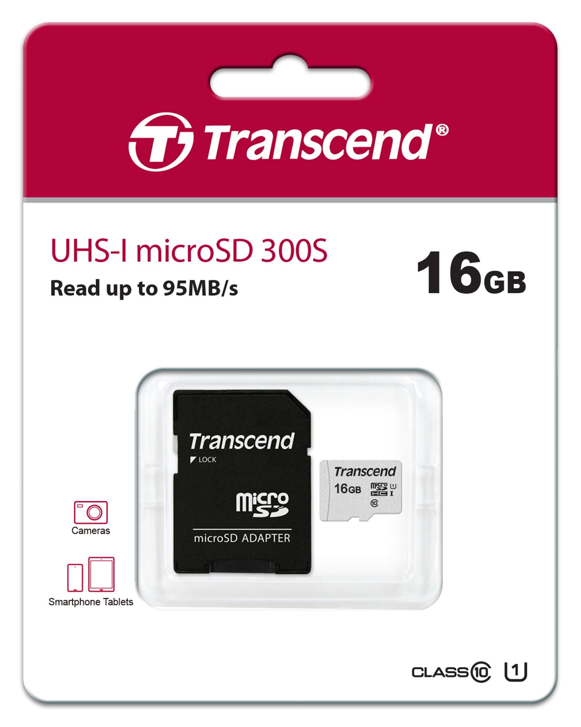 TRANSCEND 16Go UHS-I U1 microSD avec adaptateur SD pour smartphone / tablette