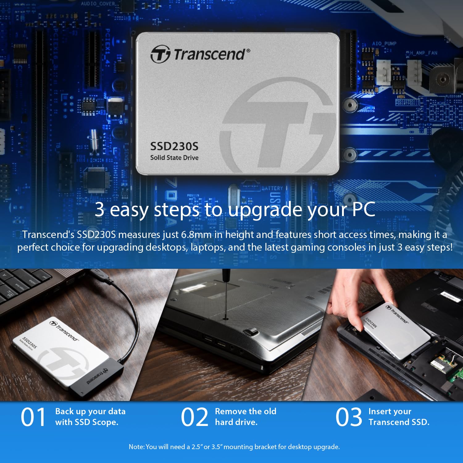 TRANSCEND 256Go SSD interne 2.5p - SATA III 6Gb/s puce 3D TLC