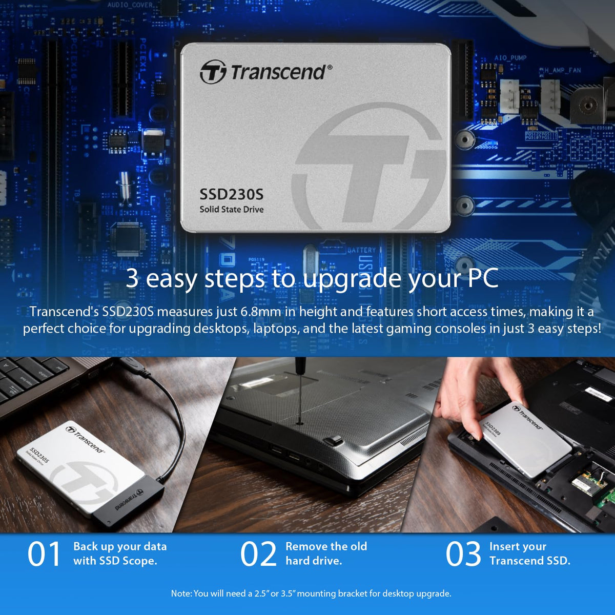 TRANSCEND 256Go SSD interne 2.5p - SATA III 6Gb/s puce 3D TLC