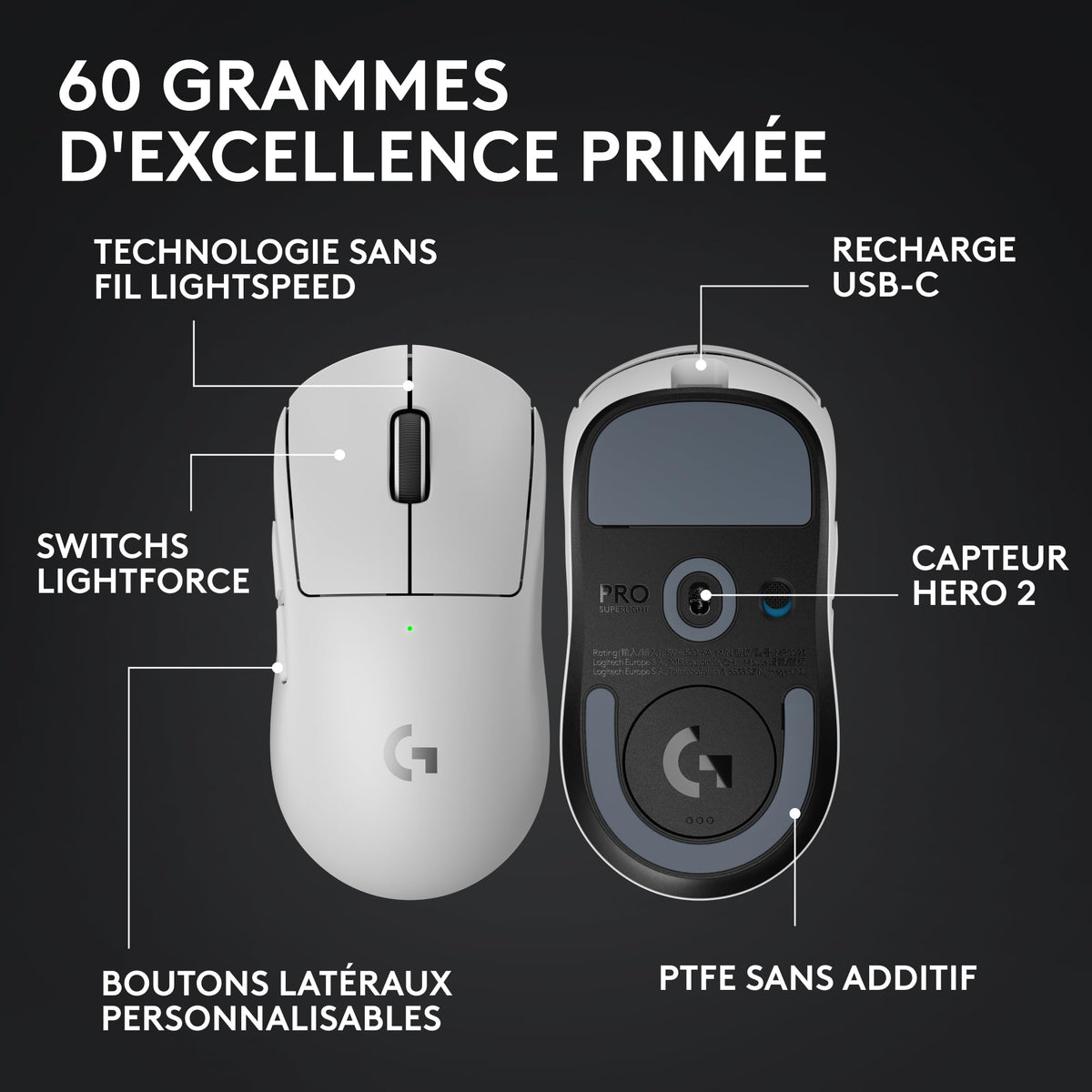 LOGITECH G PRO X SUPERLIGHT 2 Mouse optical 5 buttons wireless 2.4 GHz USB LOGITECH LIGHTSPEED receiver white