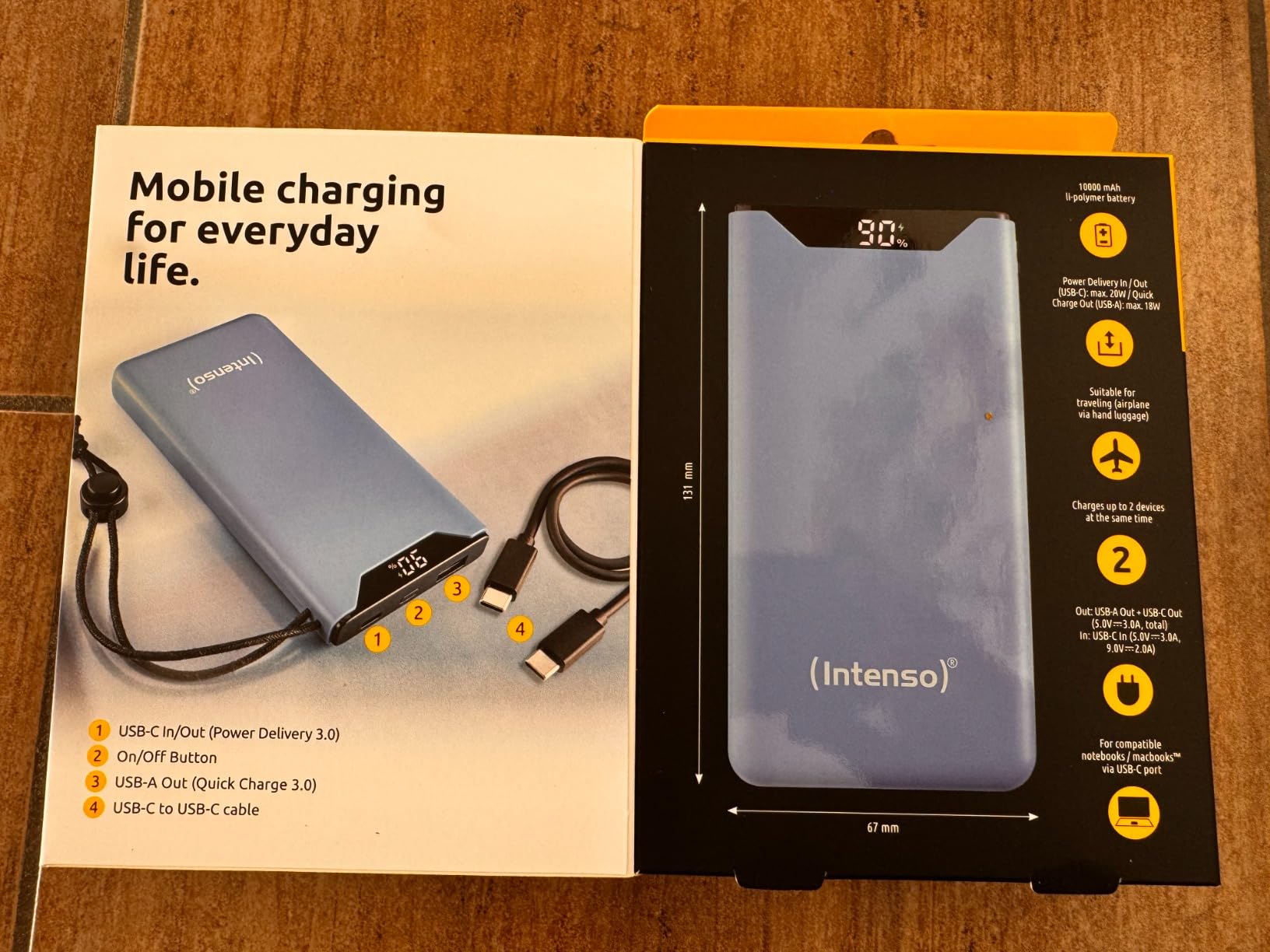 INTENSO Powerbank F10000, Power Delivery et Quick Charge, or