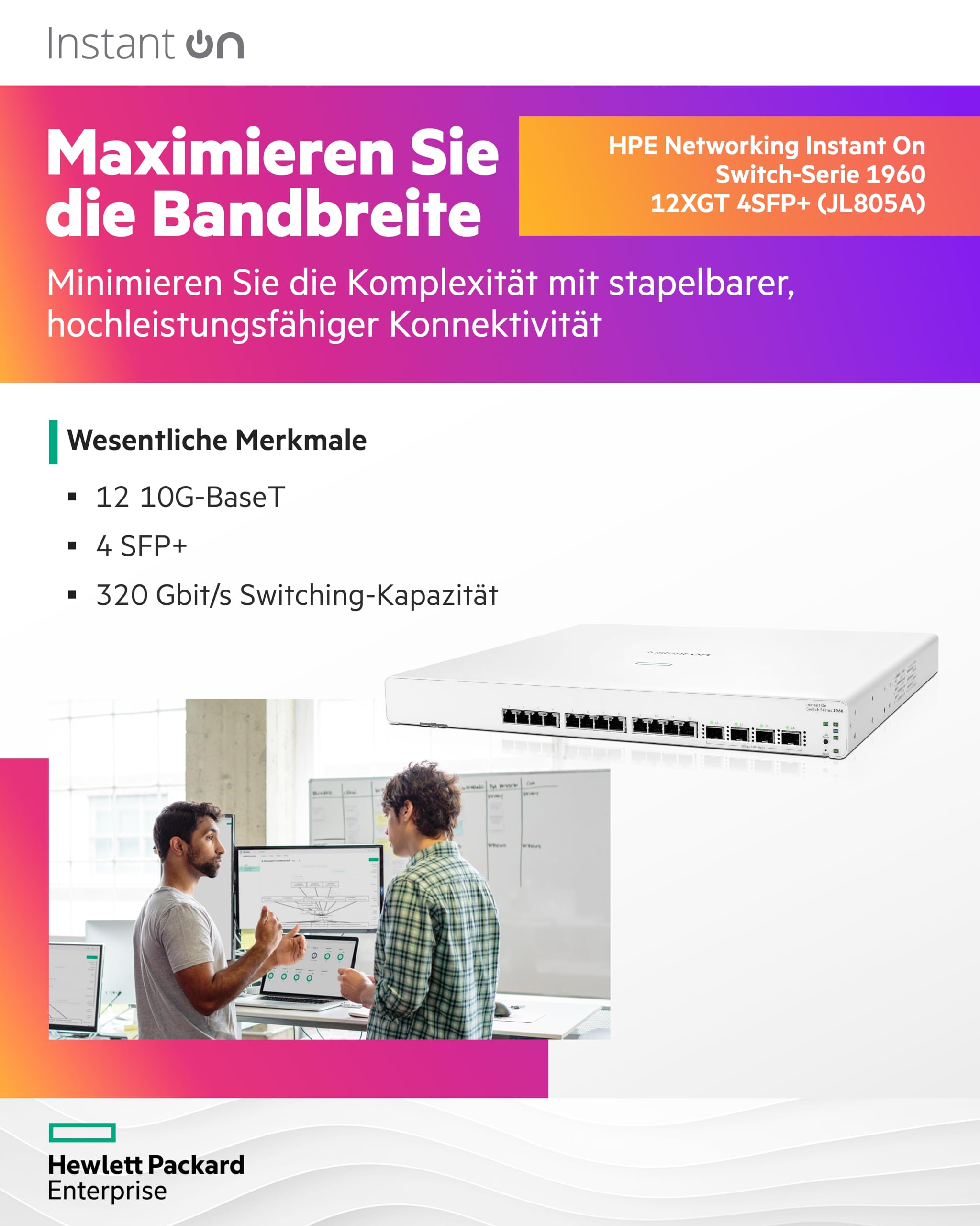 HPE Networking Instant On 1960 12XGT 4SFP+ Switch Commutateur C2+ intelligent 12 x 100/1000/10000 + 4 x 10 Gigabit SFP+
