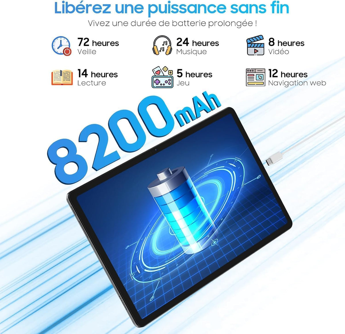 Blackview TAB 90 (4G/LTE - Android 14 - 11'' - 128 Go, 8 Go RAM) Gris