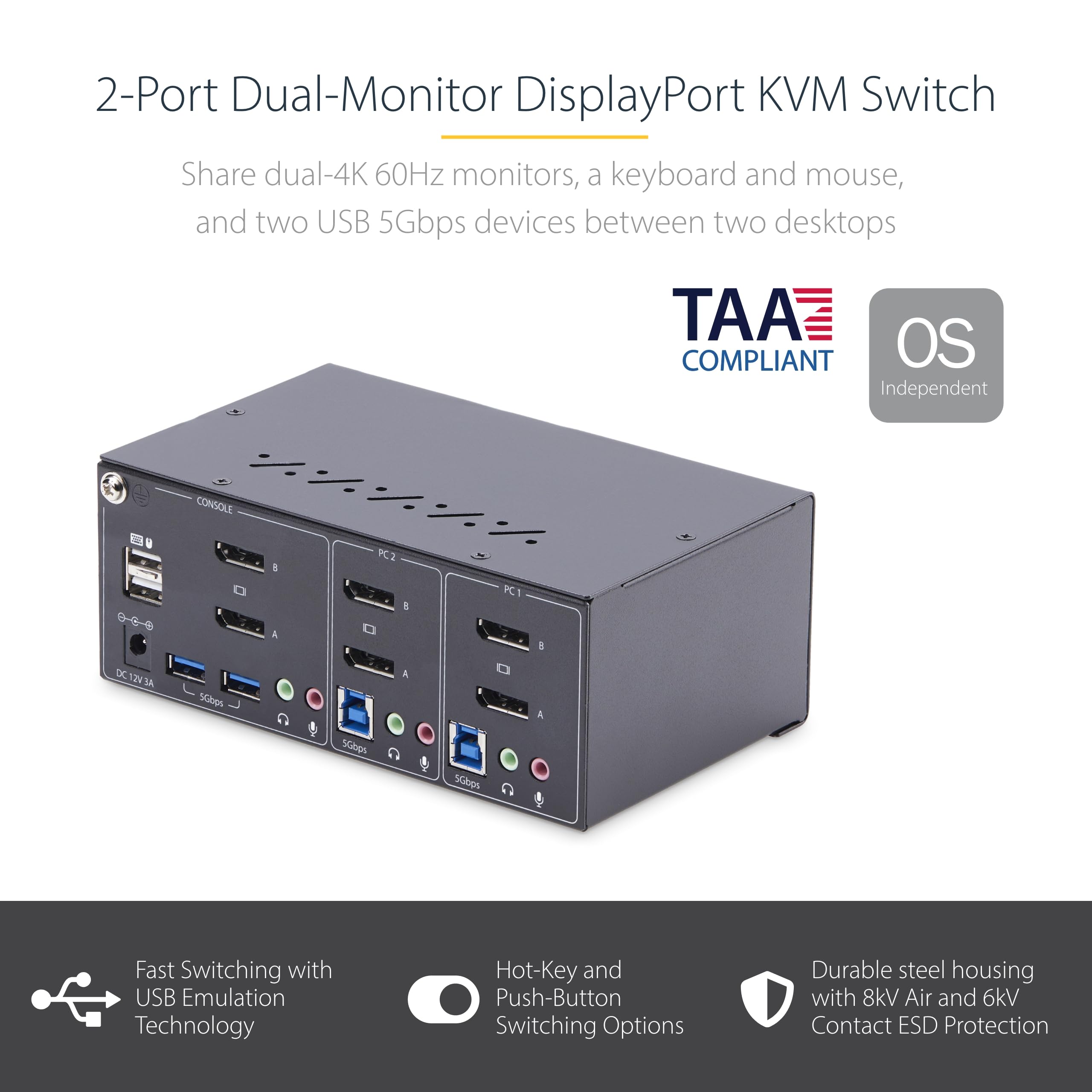 2-Port Dual-DisplayPort KVM Switch 4K