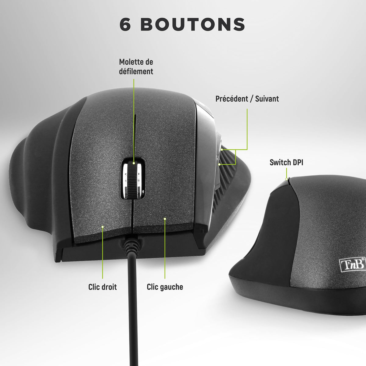 TNB ERGO Line Wired Ergonomic Mouse Black Optimized Design For Comfortable Use