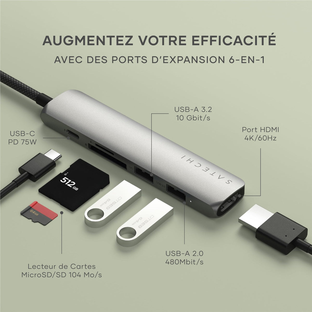 6-IN-1 USB-C MULTIPORT ADAPTER SP GRY
