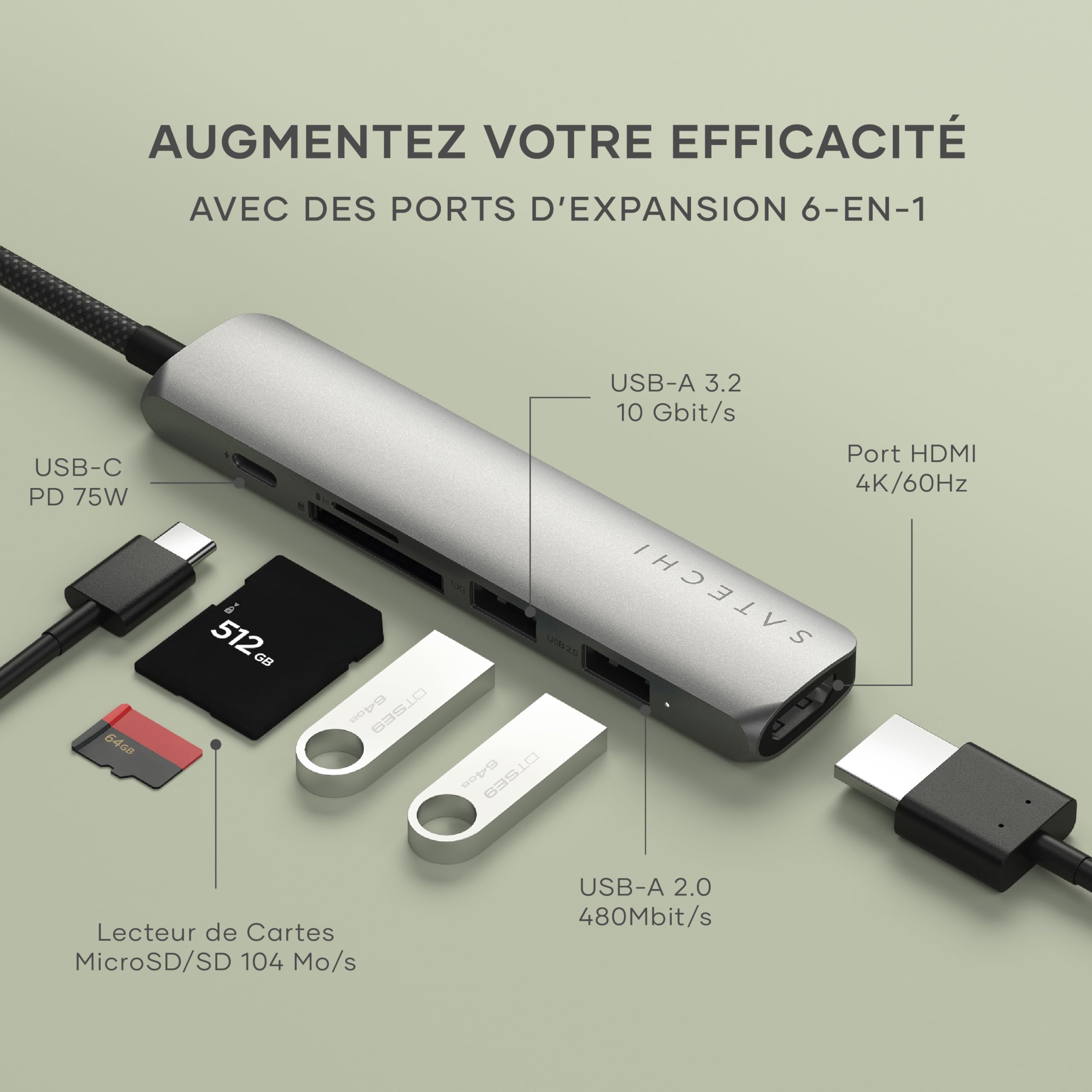 6-IN-1 USB-C MULTIPORT ADAPTER SP GRY
