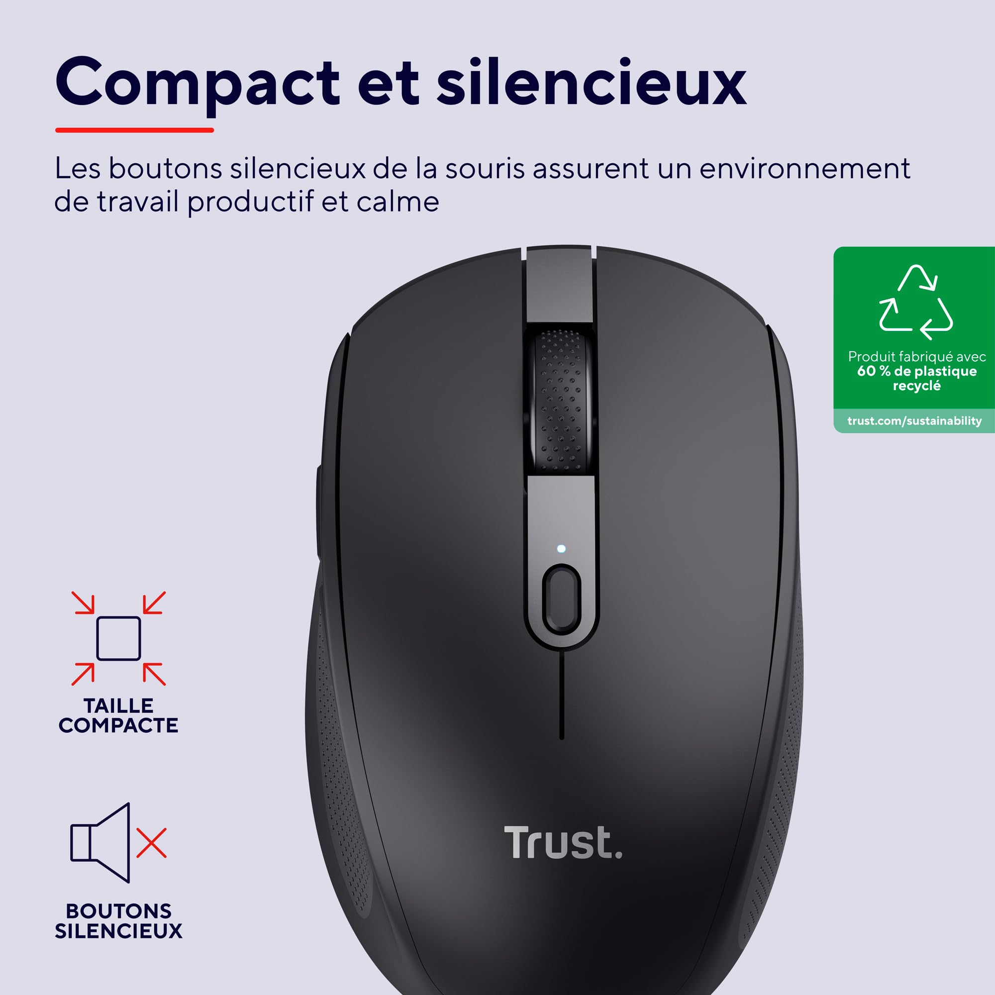 TRUST Souris sans fil OZAA Compact multi-connexion - Noire