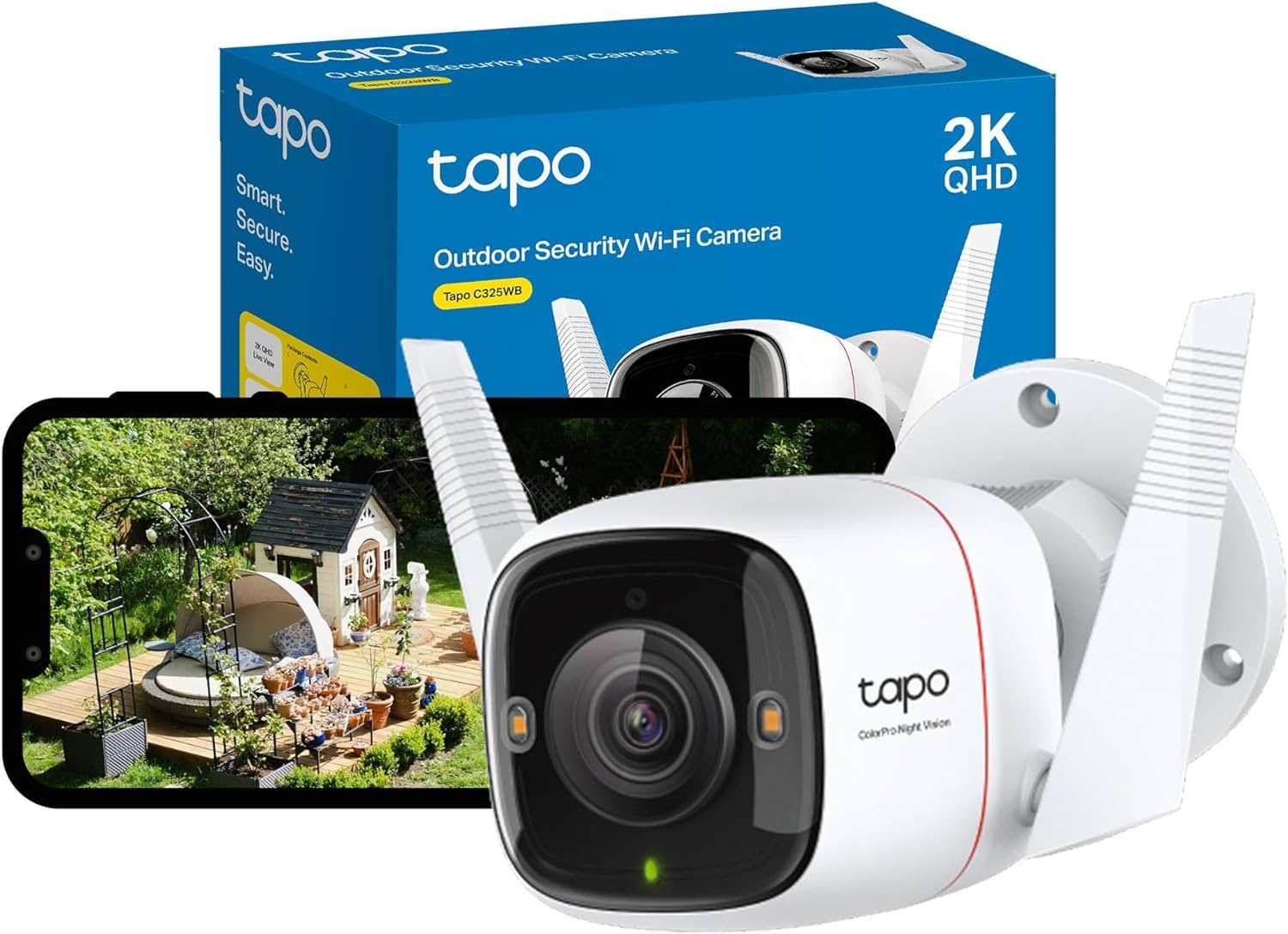 TP-LINK Outdoor Security Wi-Fi Camera 2K QHD 2688x1520 F1.0 2.4GHz 2T2R 2x External Antennas 1x Ethernet Port