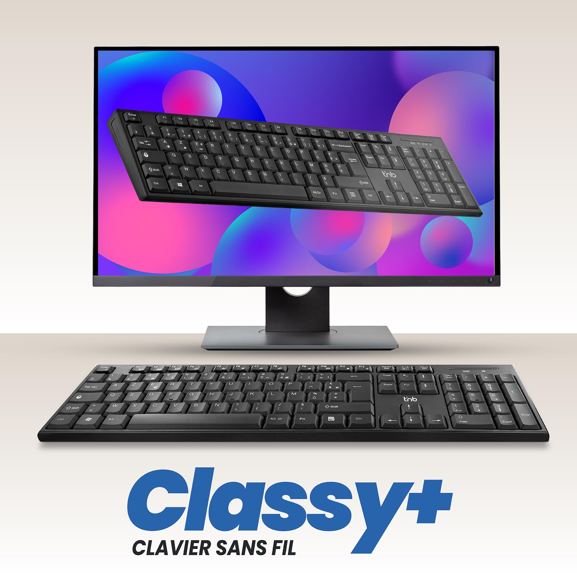 TNB CLASSY Rechargeable wireless keyboard Bluetooth + USB-A 2.4Ghz AZERTY (FR)