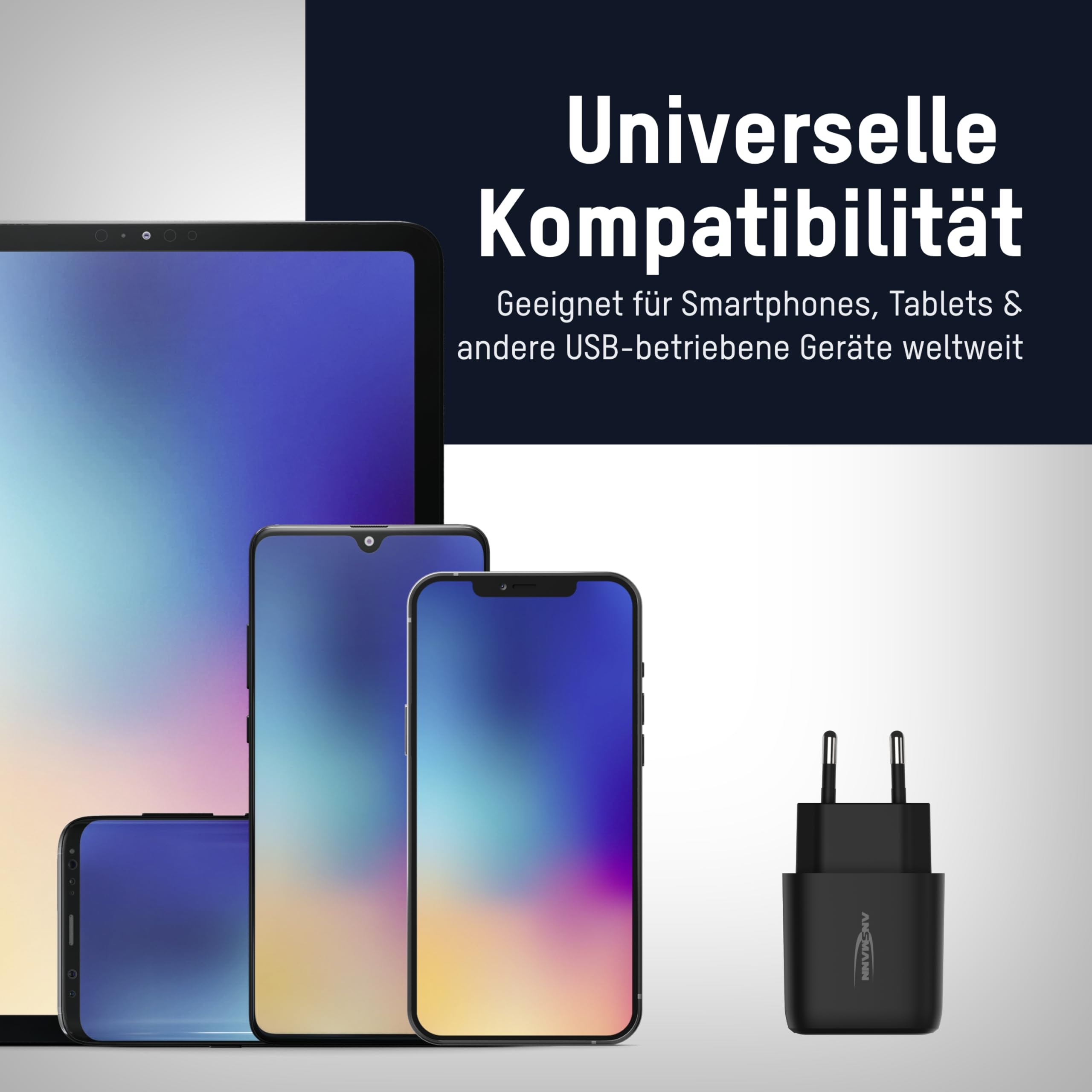 CHARGEUR SECTEUR 1 PORT USB Type-A QC + 1 PORT USB Type-C PD NOIR