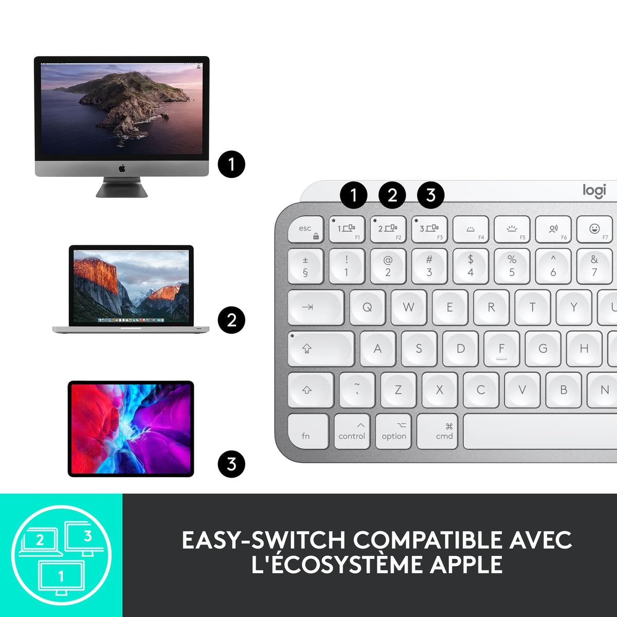 LOGITECH MX Keys Mini For Mac Minimalist Wireless Illuminated Keyboard - PALE GREY - CENTRAL FR
