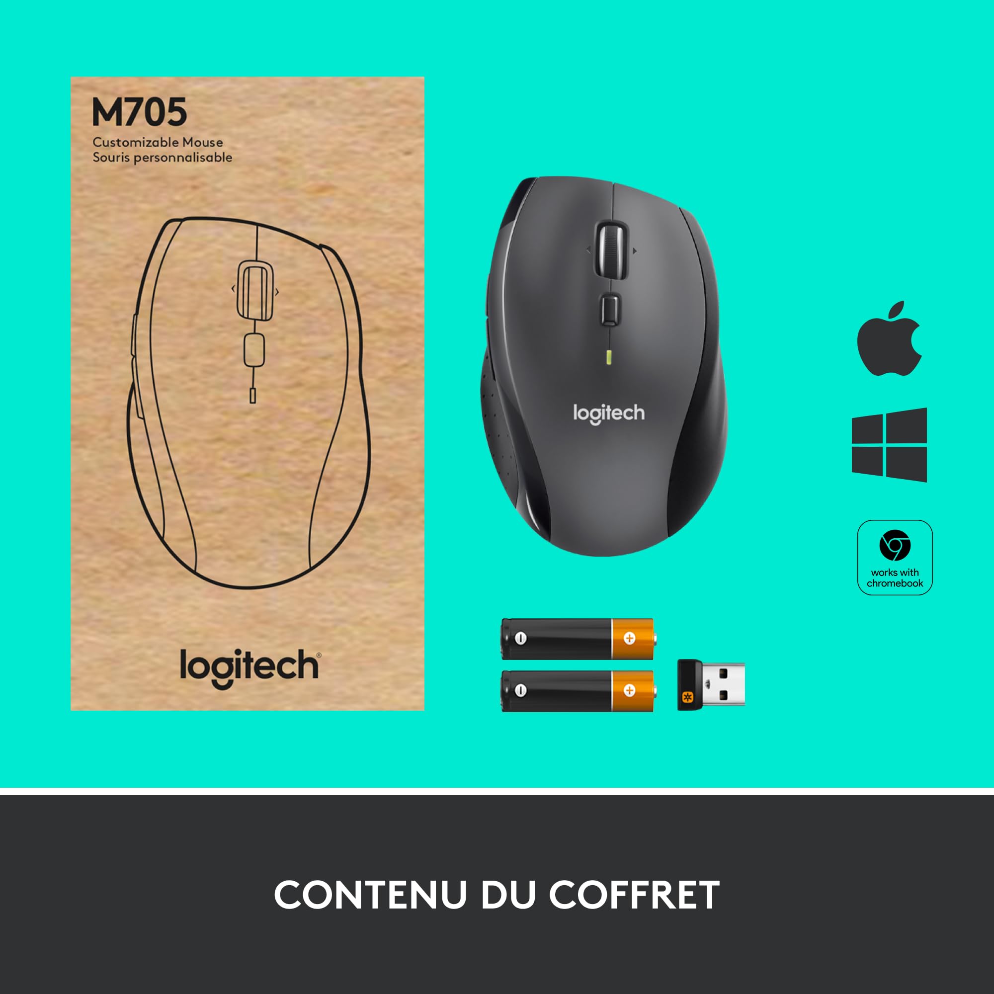 LOGITECH Marathon M705 Mouse right-handed laser wireless 2.4 GHz USB wireless receiver