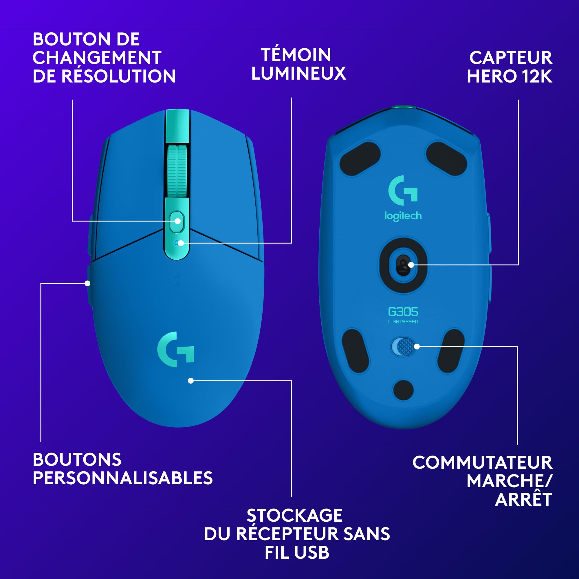 LOGITECH G305 LIGHTSPEED Wireless Gaming Mouse - BLUE - EWR2