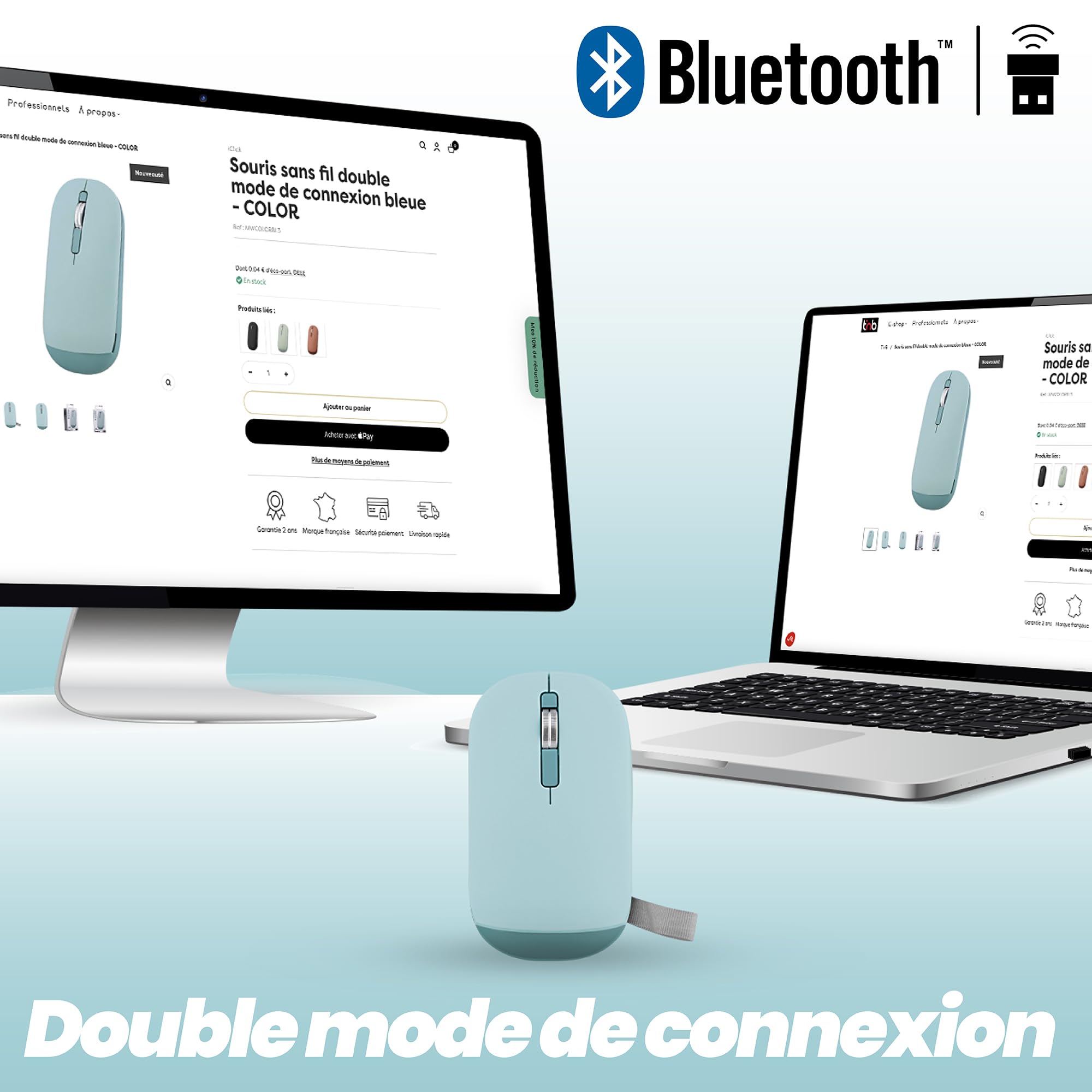TNB COLOR - Souris sans fil double mode de connexion - bleu