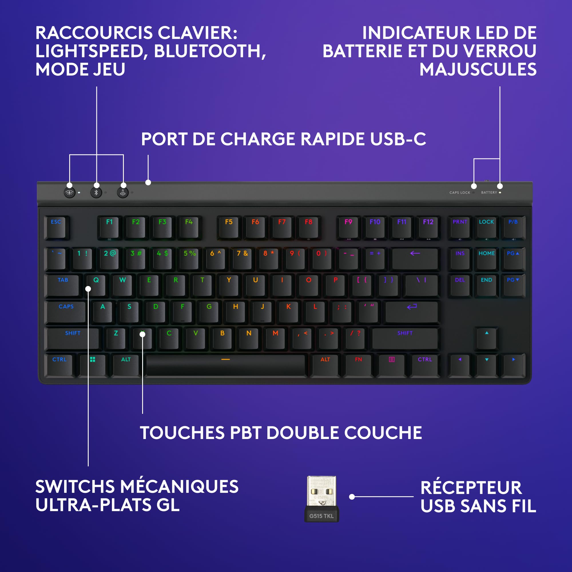 LOGITECH G515 LIGHTSPEED TKL Black (FR)
