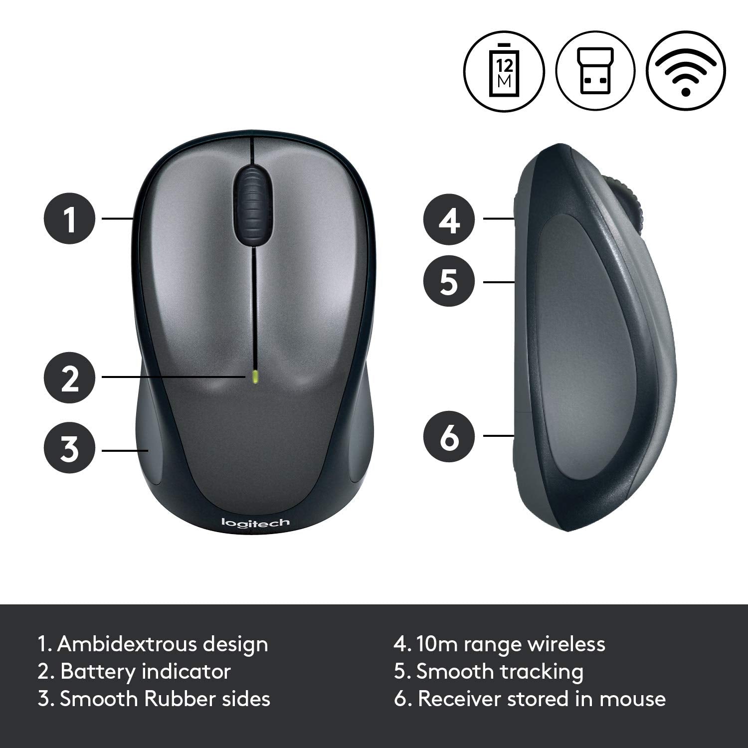 LOGITECH M235 Mouse optical wireless 2.4 GHz USB wireless receiver red