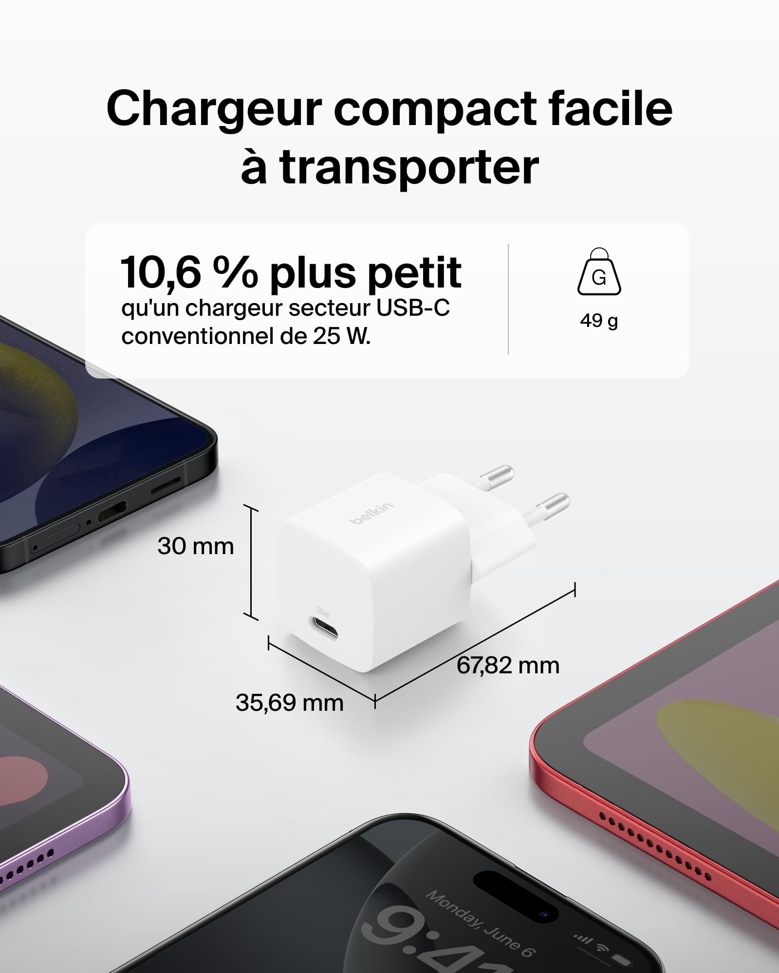 BELKIN 25W USBC PD WALL CHARGER WITH PPS WHITE
