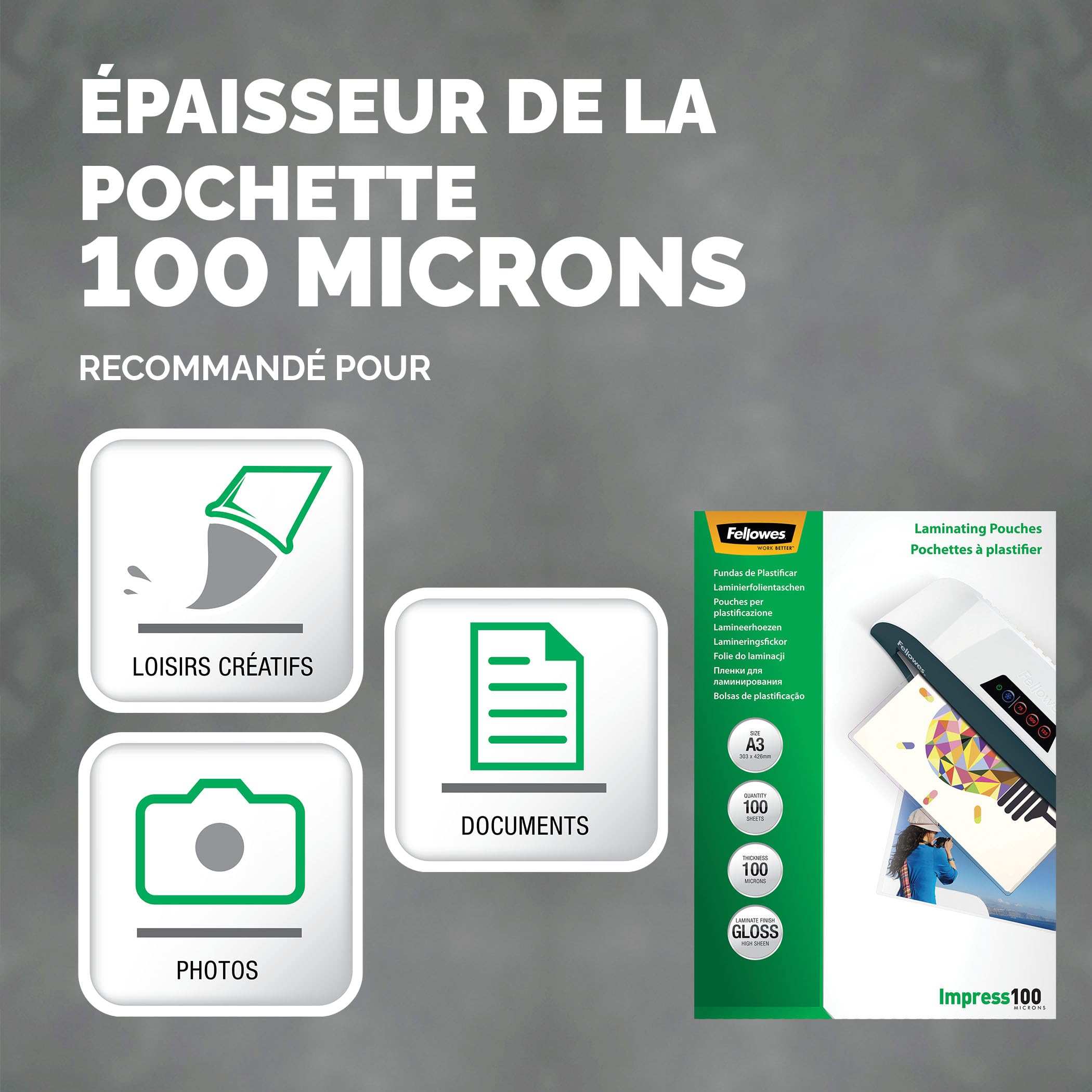 FELLOWES POCHETTES A3 100 MICRONS X 100