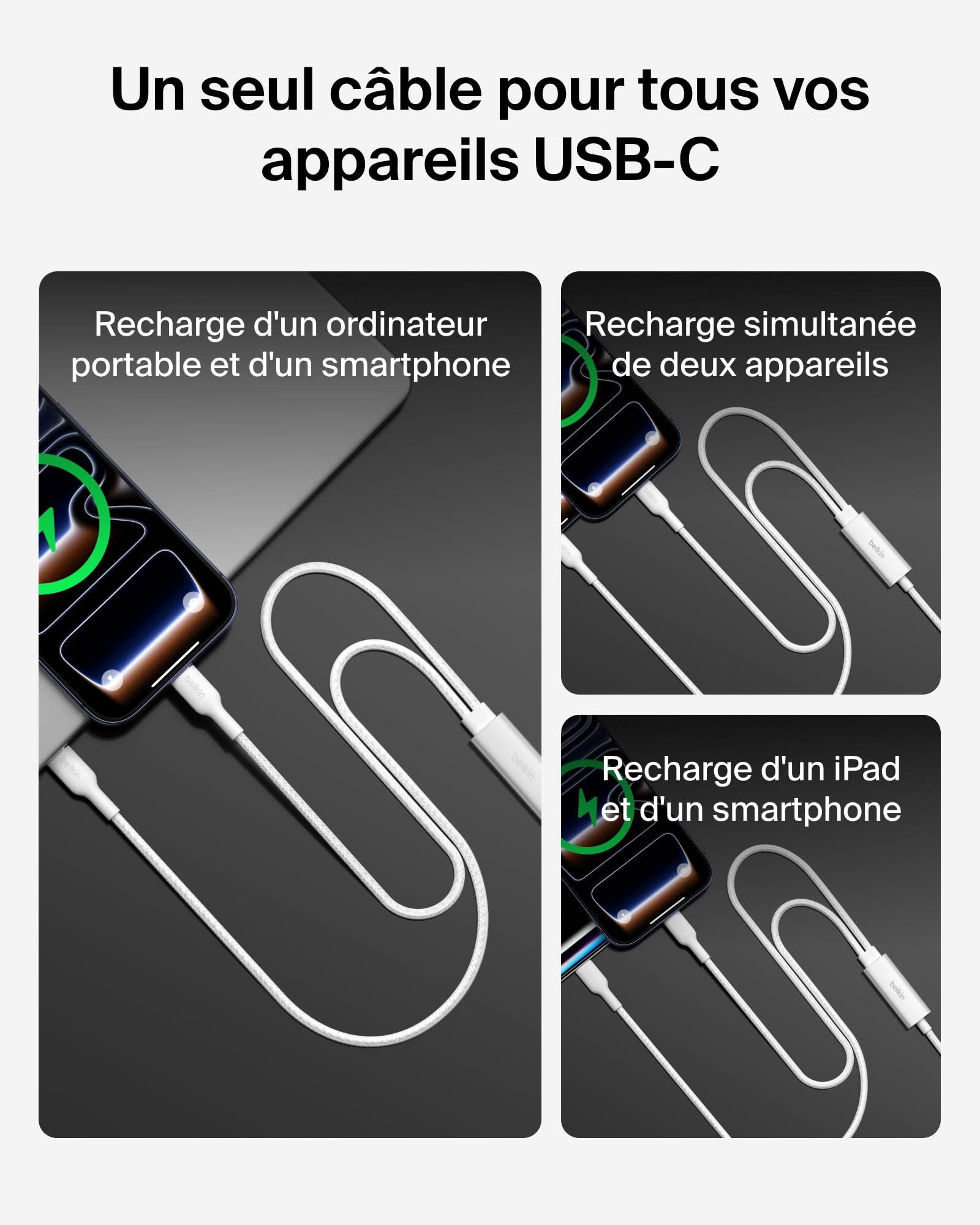 BELKIN BoostCharge Pro 140W Dual USB-C Cable 1.5m White