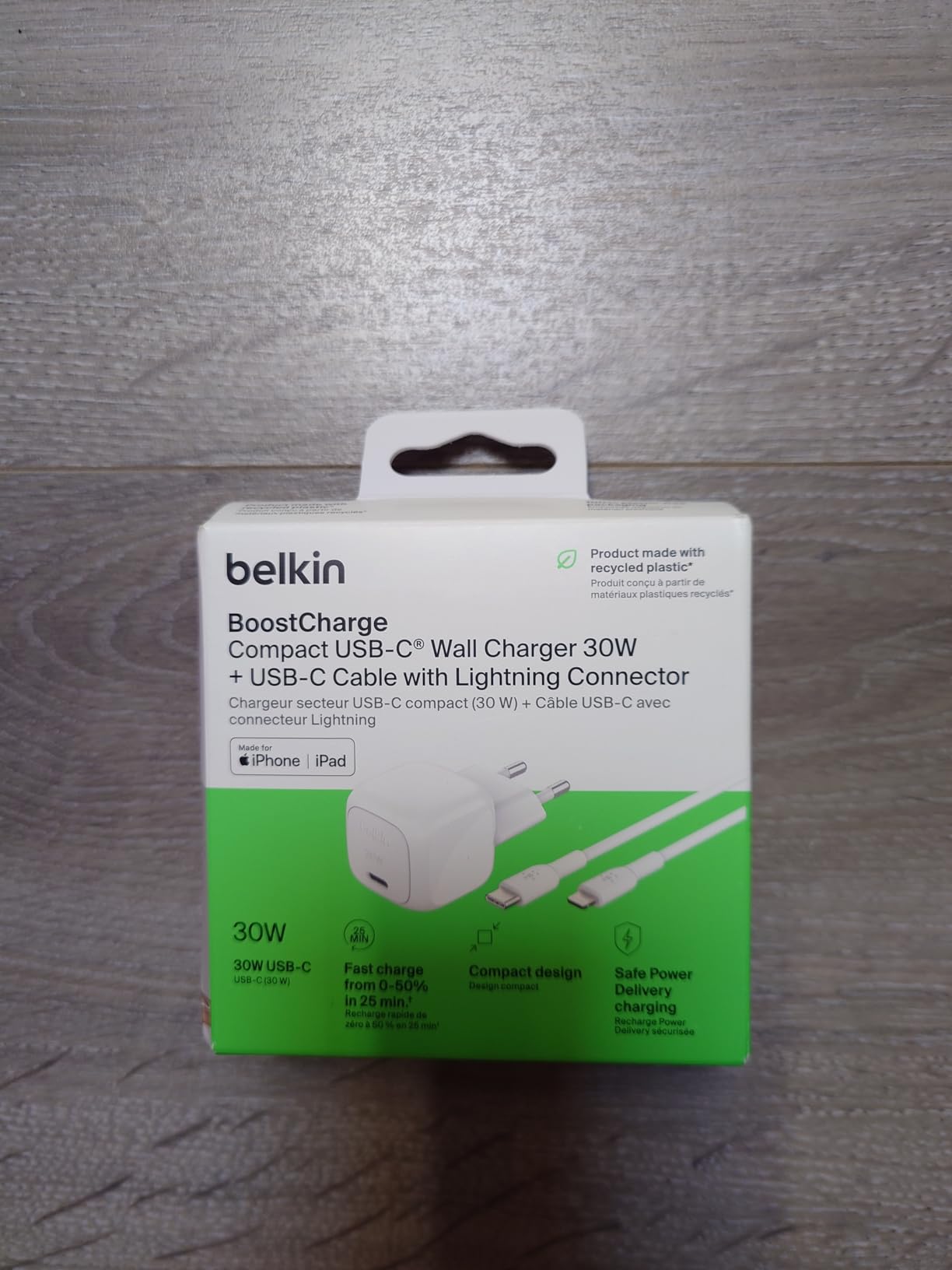 BELKIN 30W USB PD Wall Charger with PPS WHT w/1m C-LTG
