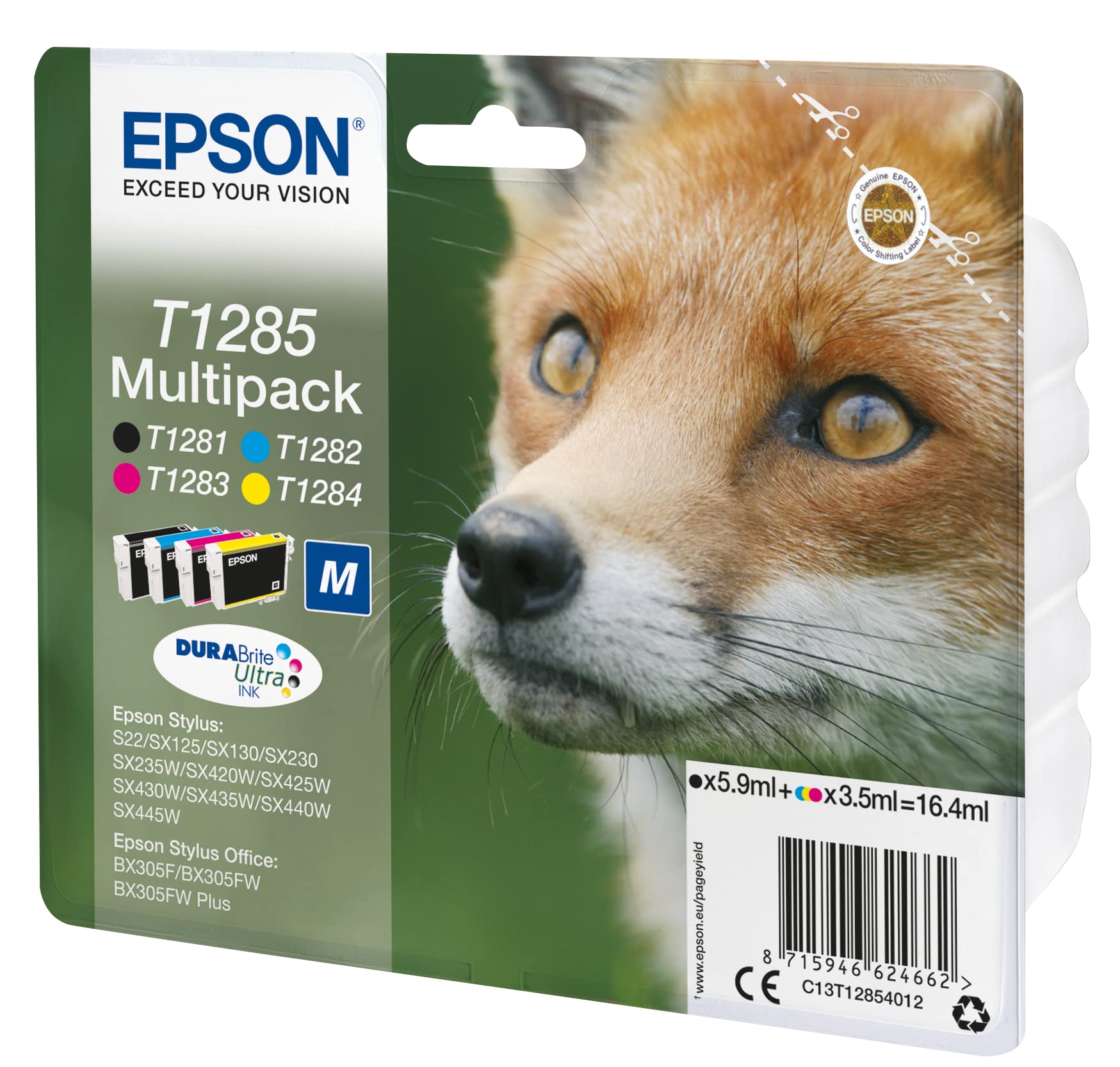 EPSON 2LB T1285 ink cartridge black and tri-colour standard capacity 5.9ml and 3 x 3.5ml 4-pack RF-AM blister w/s