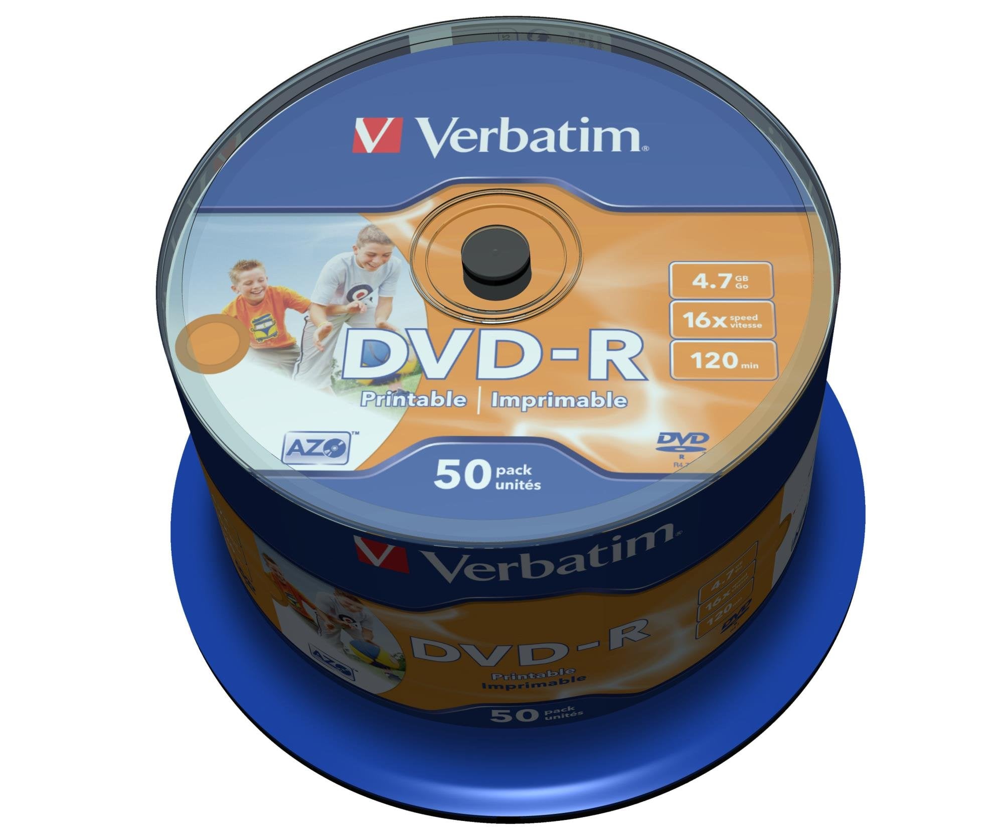 VERBATIM DVD-R AZO 4.7Go 16X WIDE PRINTABLE SURFACE NO-ID 50 PACK WCF (P)
