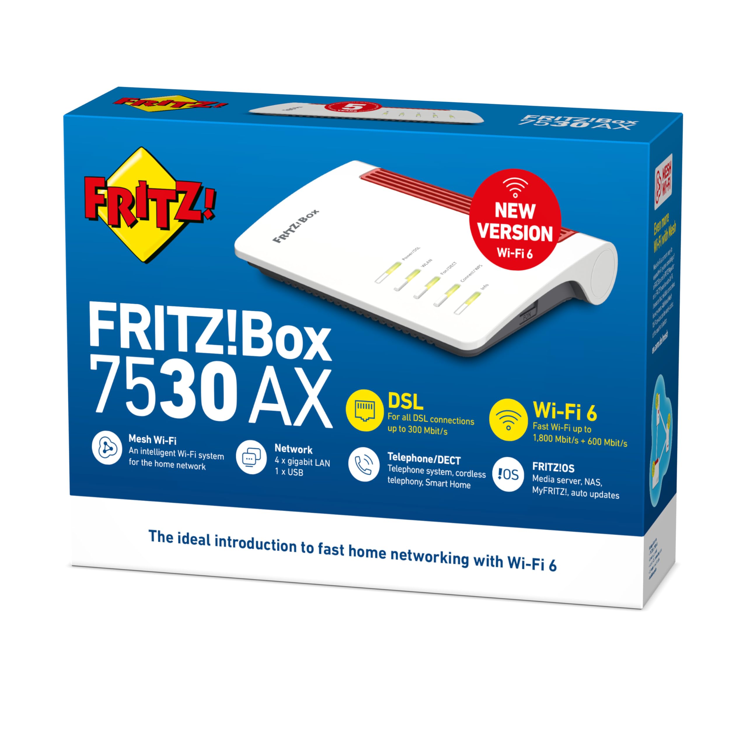 FRITZ!Box 7530 AX routeur sans fil Gigabit Ethernet Bi-bande (2,4 GHz / 5 GHz) 3G Blanc