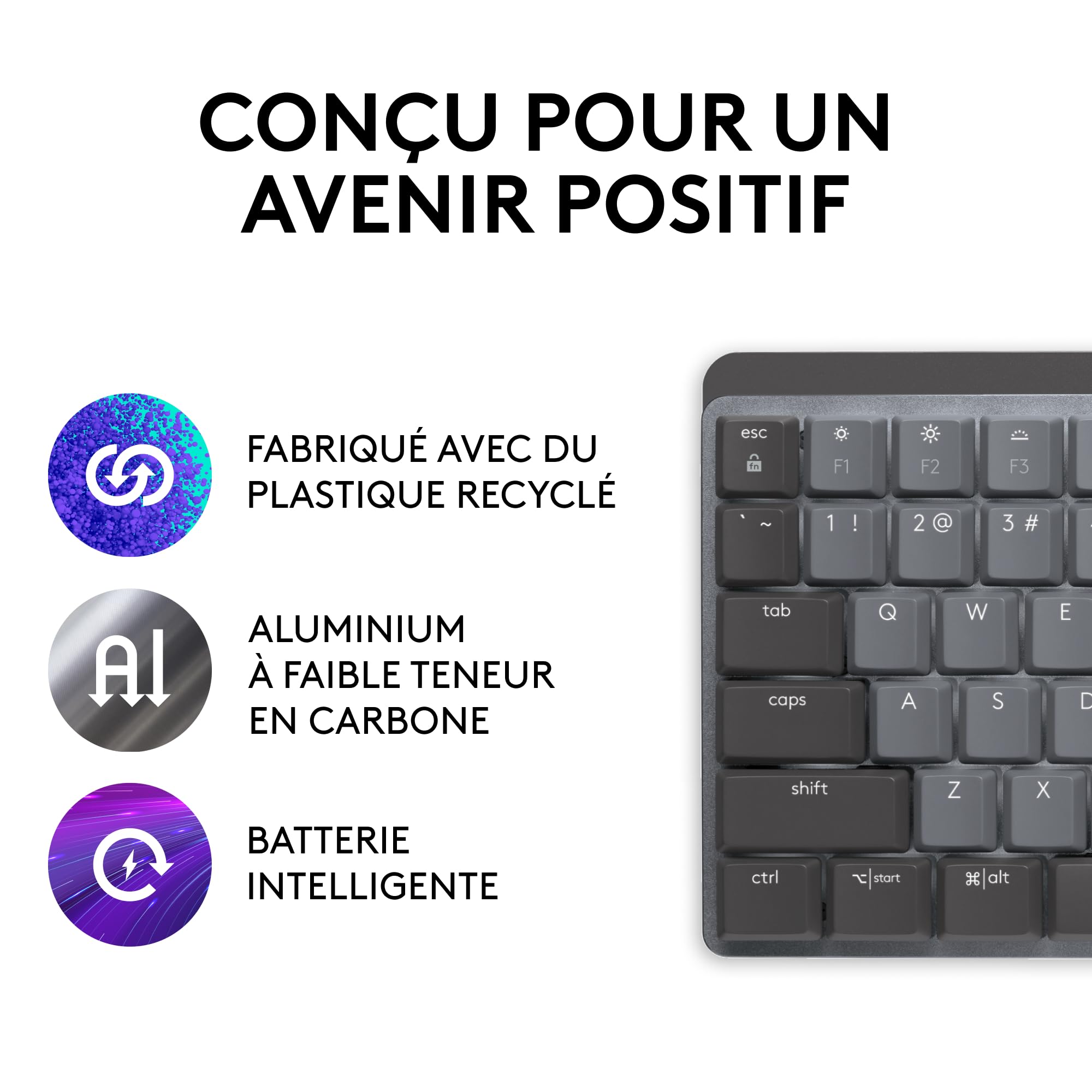 LOGITECH MX Mechanical Wireless Illuminated Performance Keyboard - GRAPHITE - (FR) - 2.4GHZ/BT - N/A - CENTRAL - TACTILE