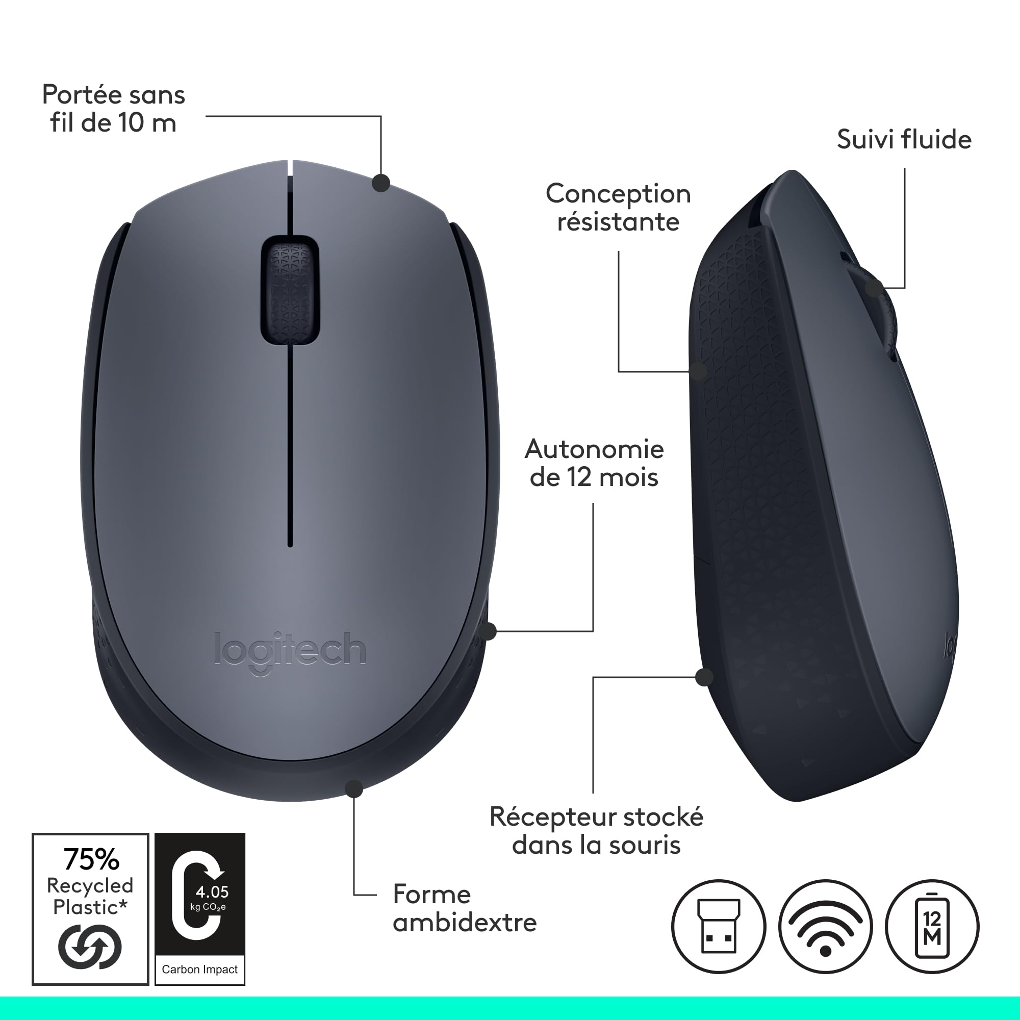 LOGITECH M170 Mouse wireless 2.4 GHz USB wireless receiver