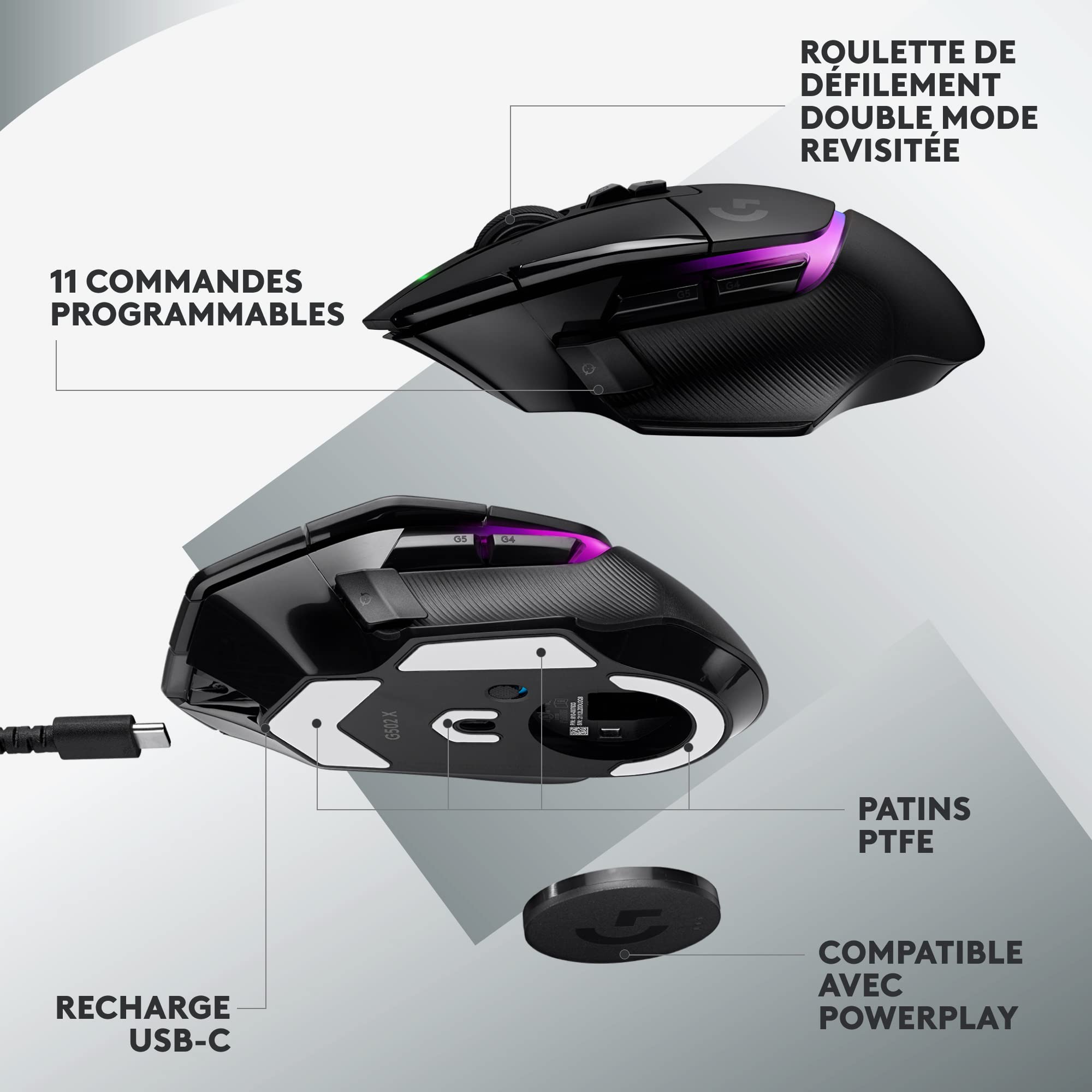 LOGITECH G G502 X PLUS Mouse optical wireless 2.4 GHz USB LOGITECH LIGHTSPEED receiver black