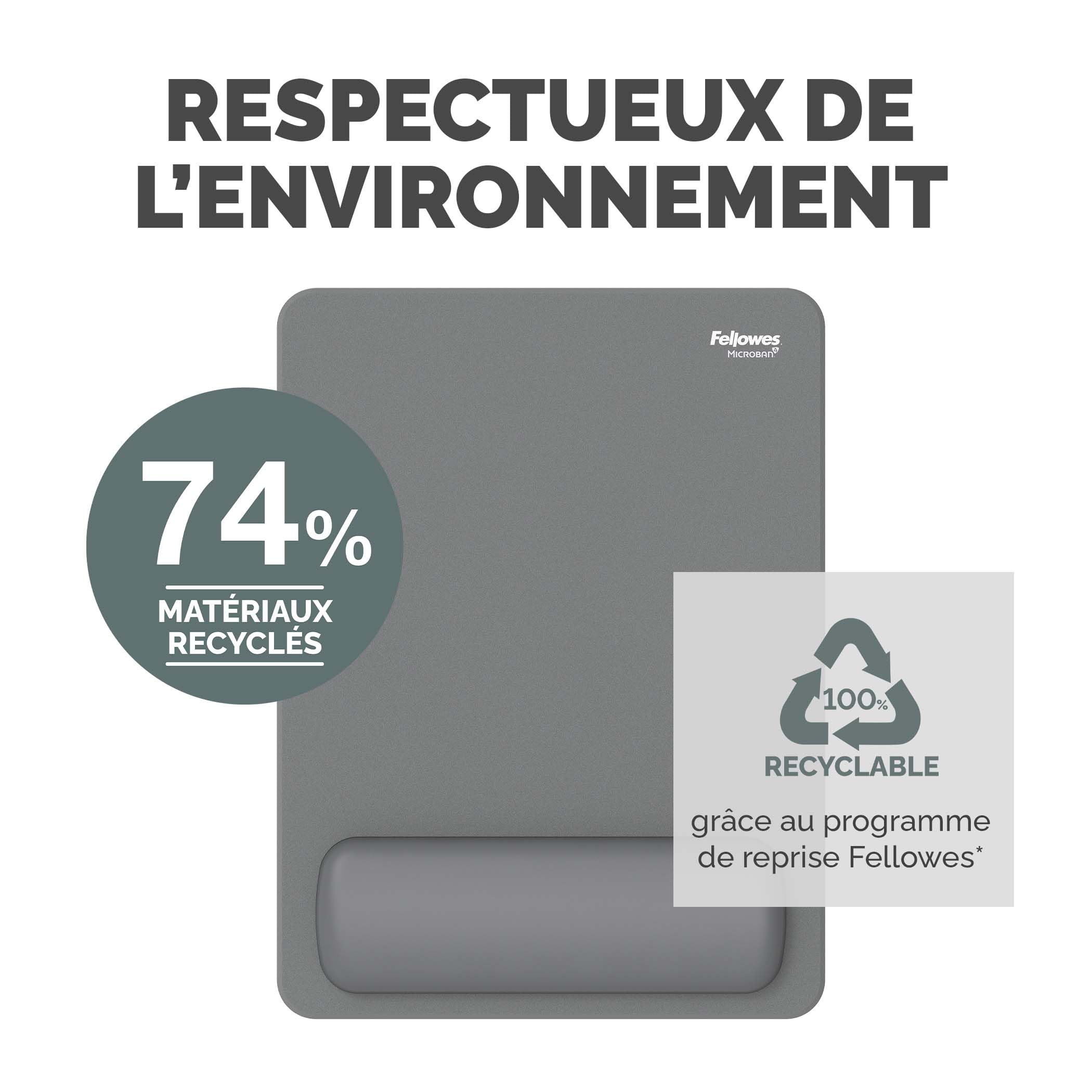 FELLOWES Tapis souris repose-poignets XL Breyta Gris