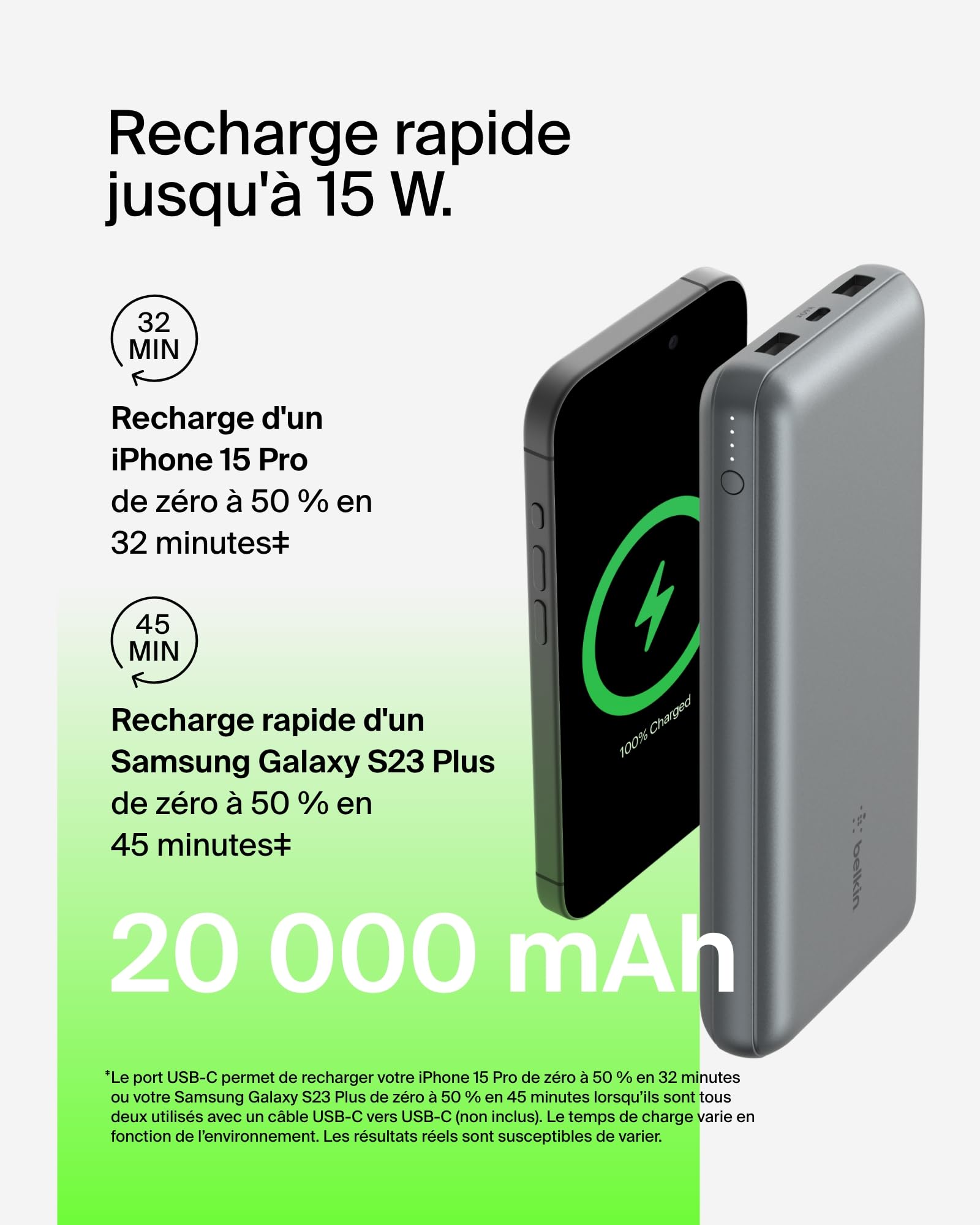BELKIN 20k power bank 15w space grey