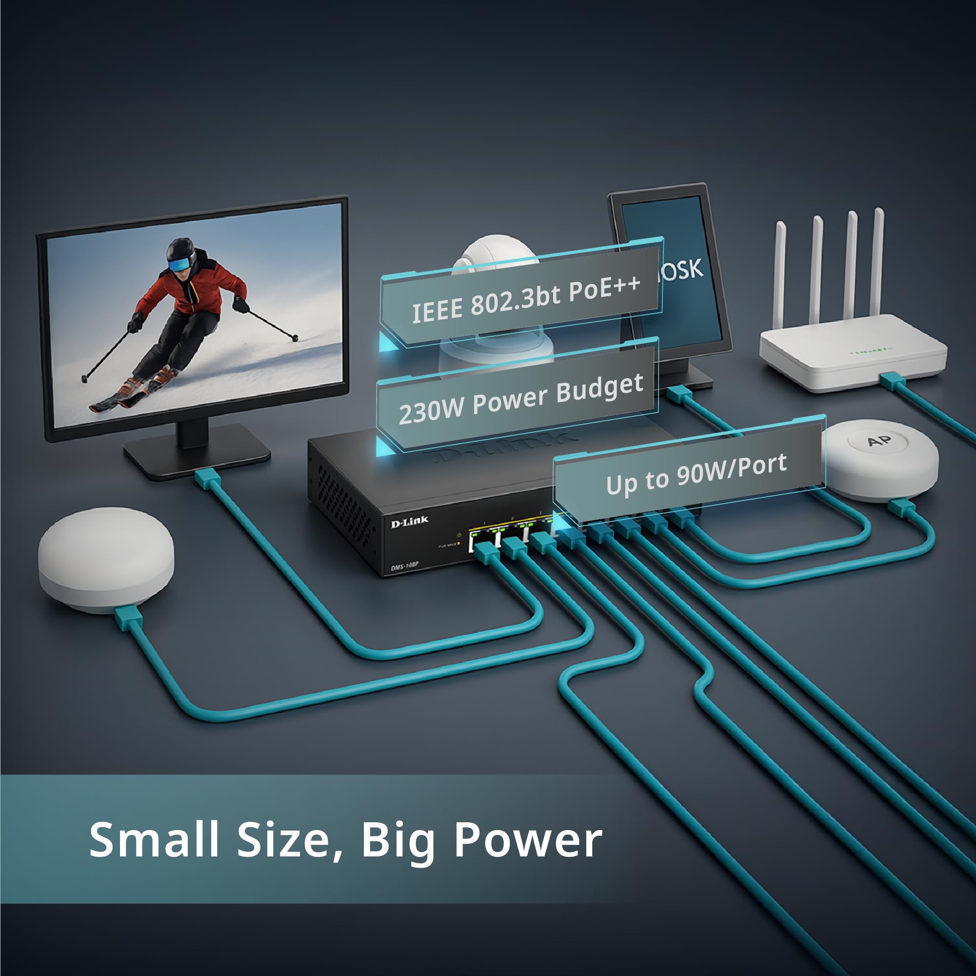 D-LINK 8 ports 2.5G/MultiGig PoE Unmanaged Switch Metal