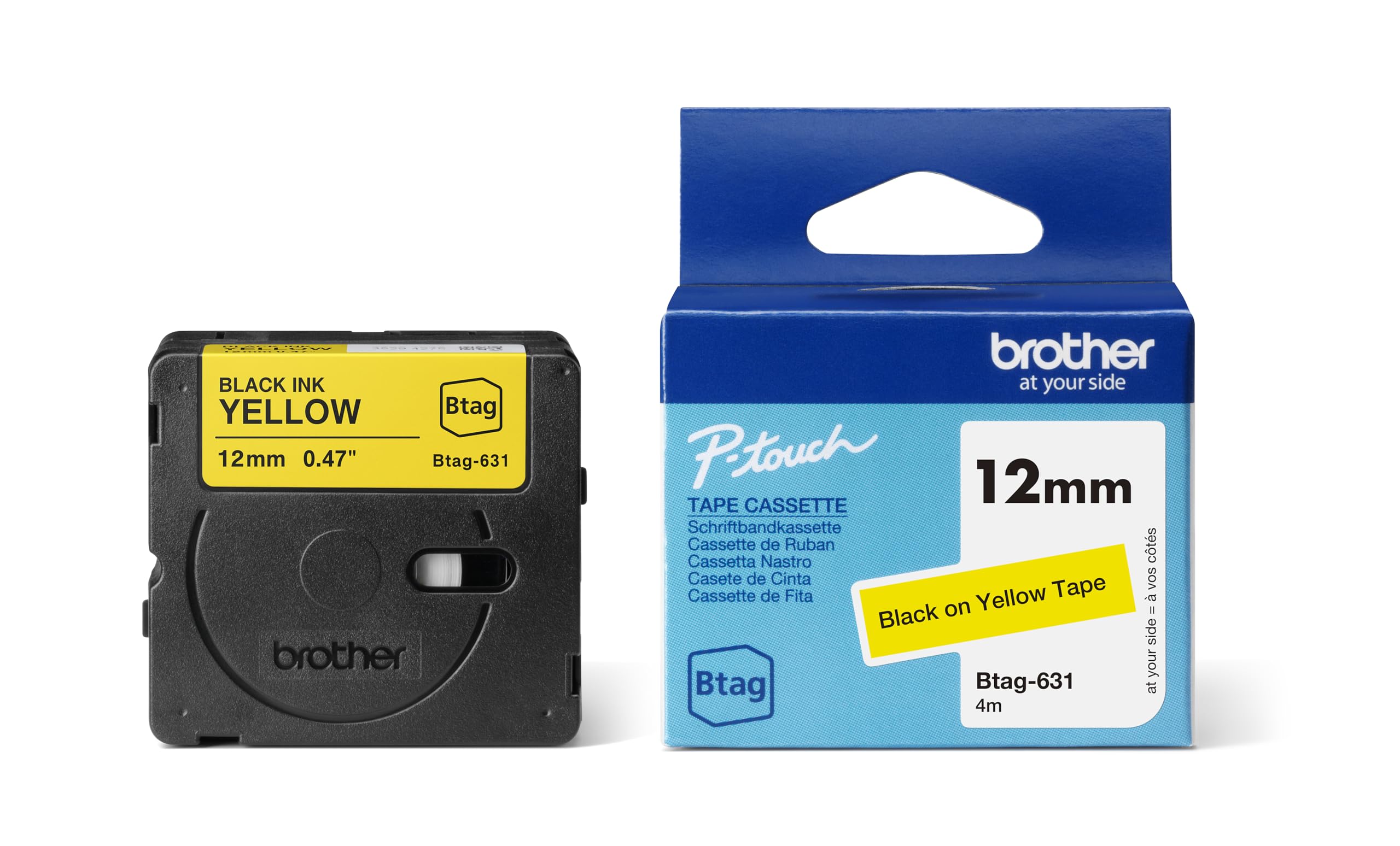 BROTHER 12MM BTAG631 Ribbon Black on Yellow