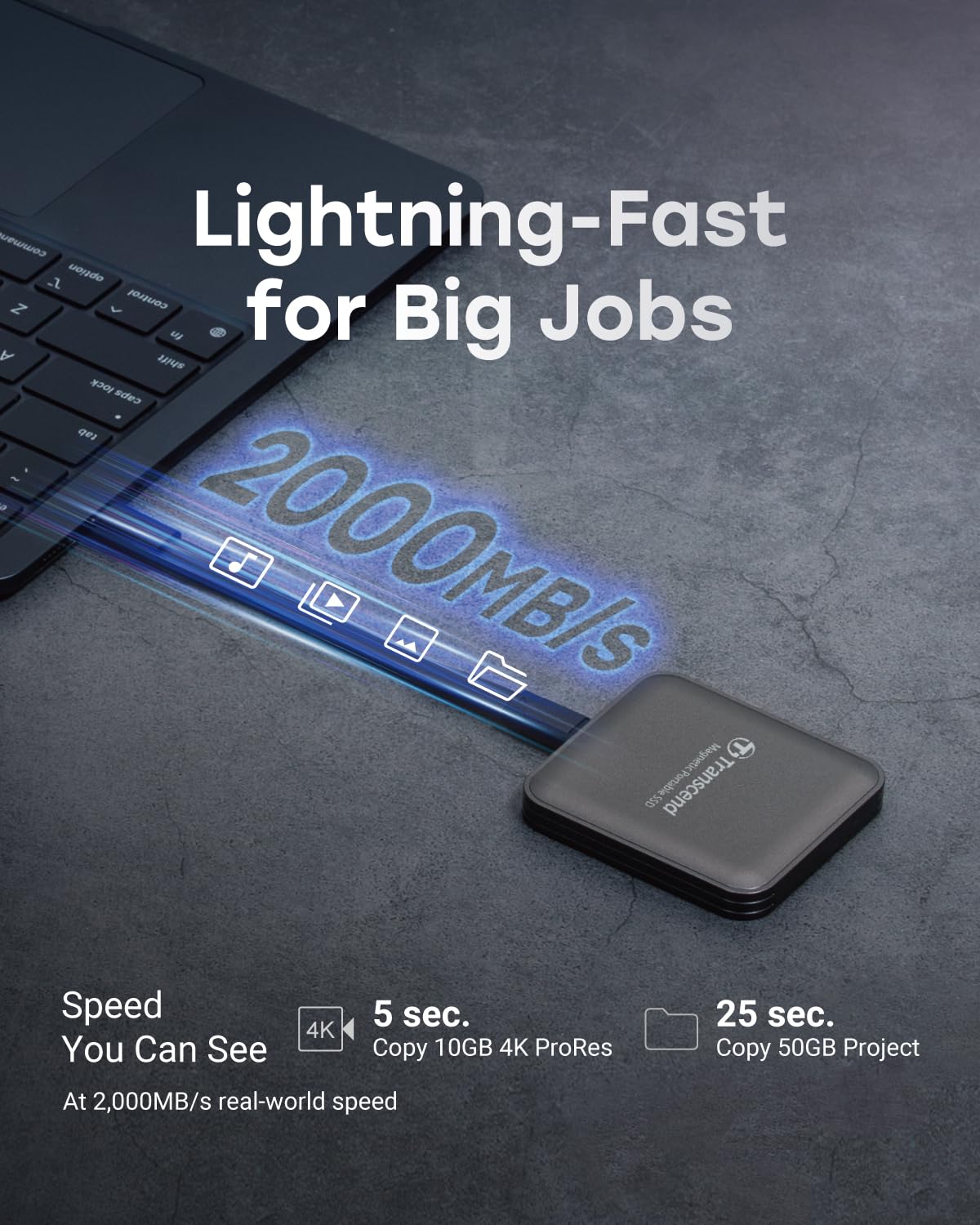 TRANSCEND 2To SSD Externe ESD420C USB 20Gbps Type C Magsafe Gris acier