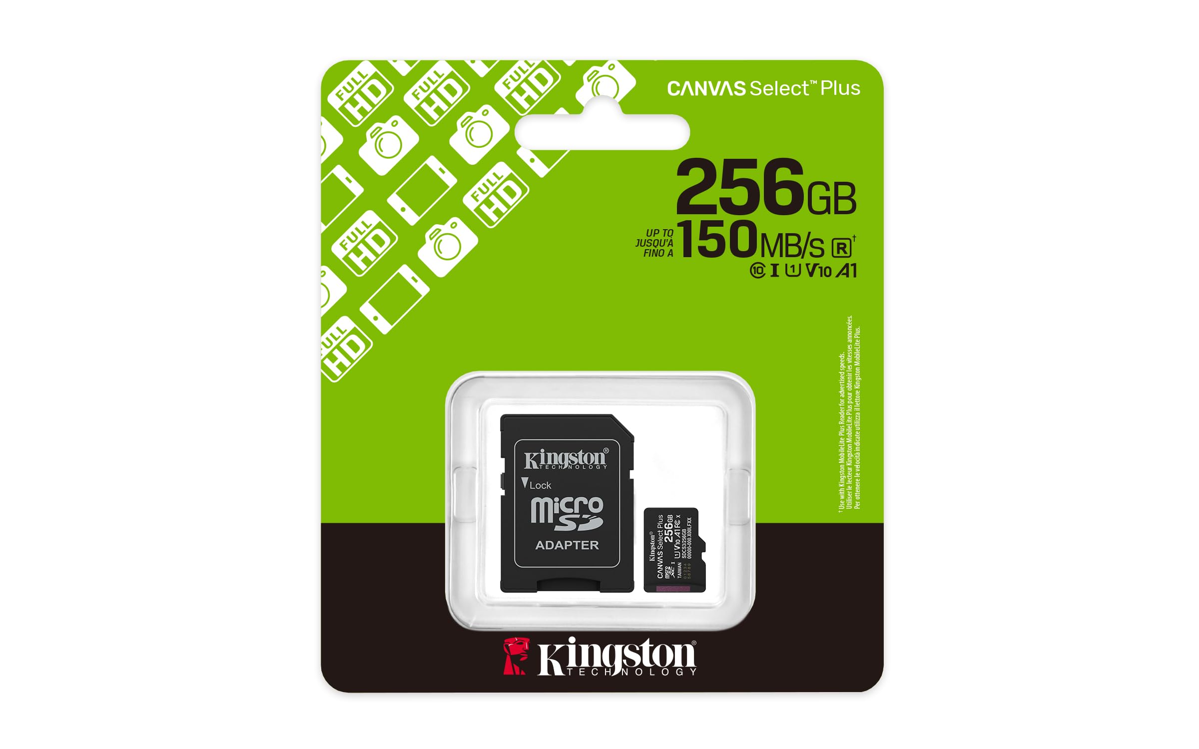 KINGSTON Canvas Select Plus Carte mémoire microSDXC 256Go Gen3 150MB/s A1 Adaptateur SD Inclus