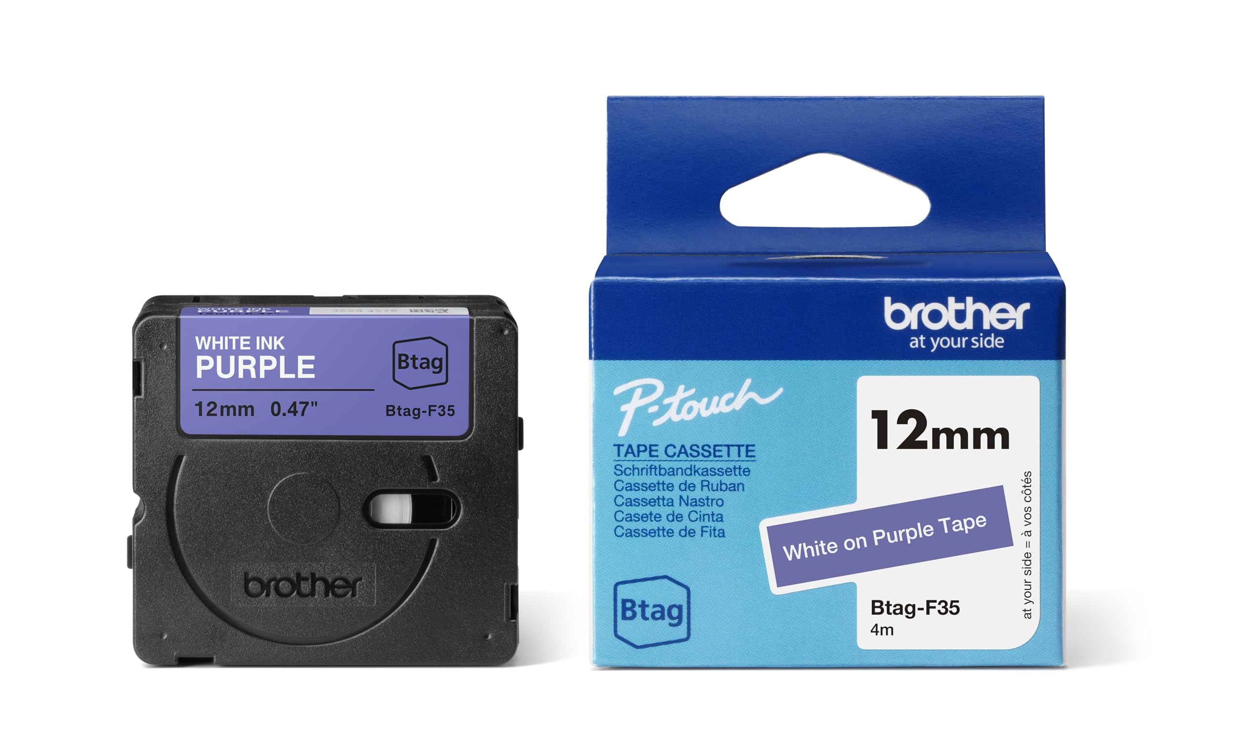 BROTHER 12MM White on Purple BTAGF35 Ribbon
