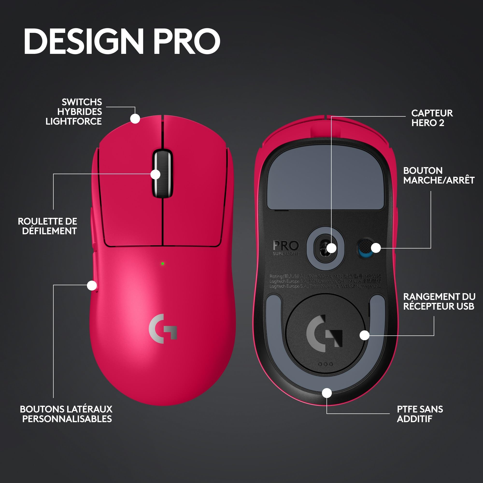 LOGITECH G PRO X SUPERLIGHT 2 LIGHTSPEED Gaming Mouse - MAGENTA - 2.4GHZ - N/A - EER2-933