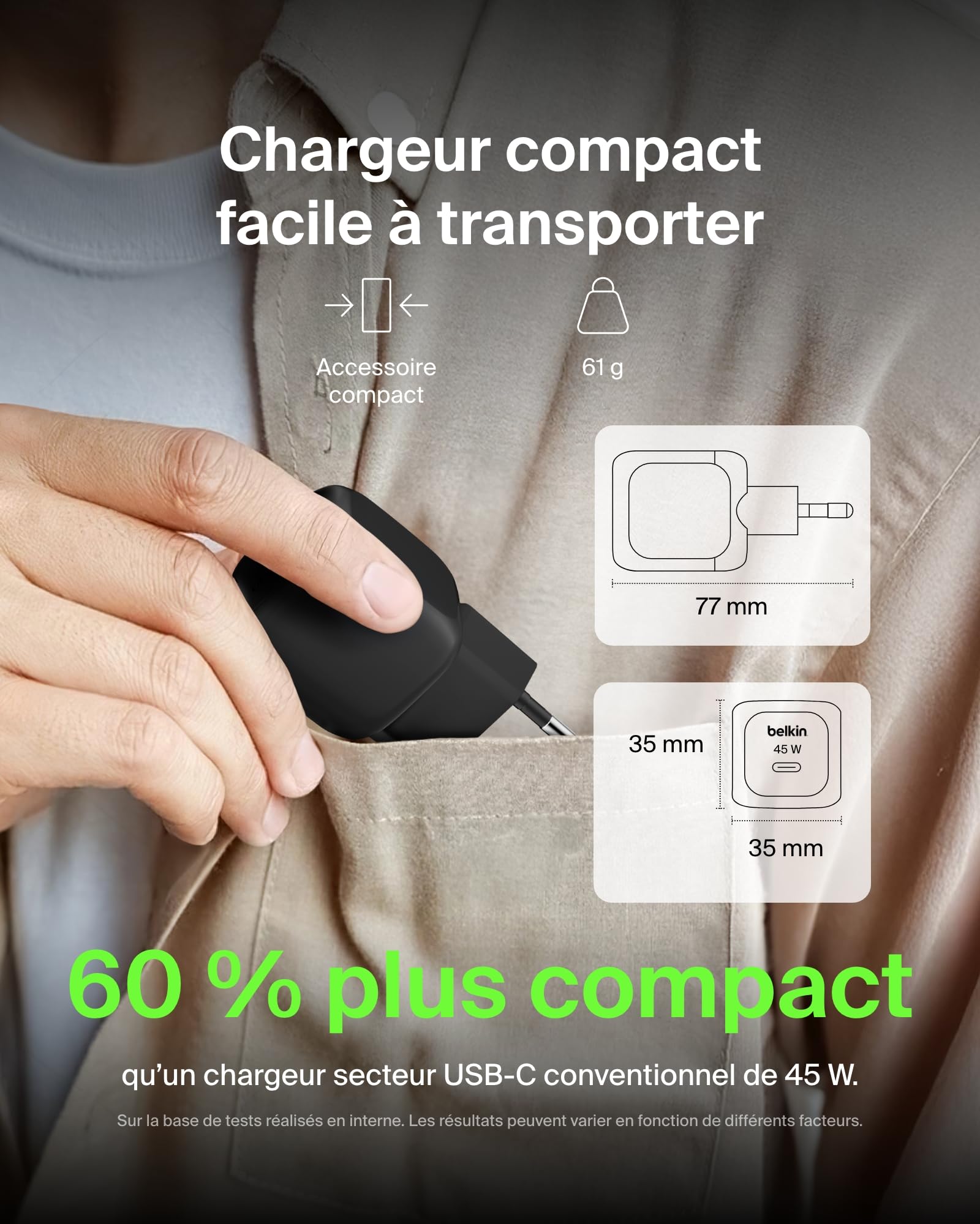 BELKIN 45W USB PD Wall Charger with PPS BLK w/ 1m 3aMP PVC C-C Cable